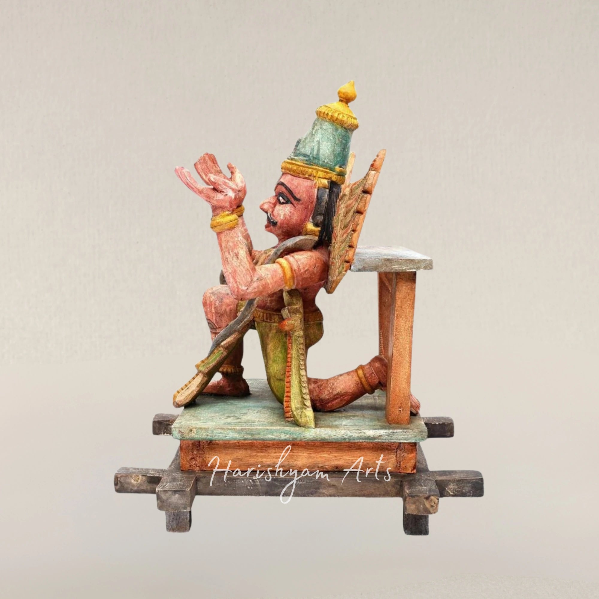 24" Hand Carved Garuda Figurine on Decorative Base Wooden Spiritual Statue