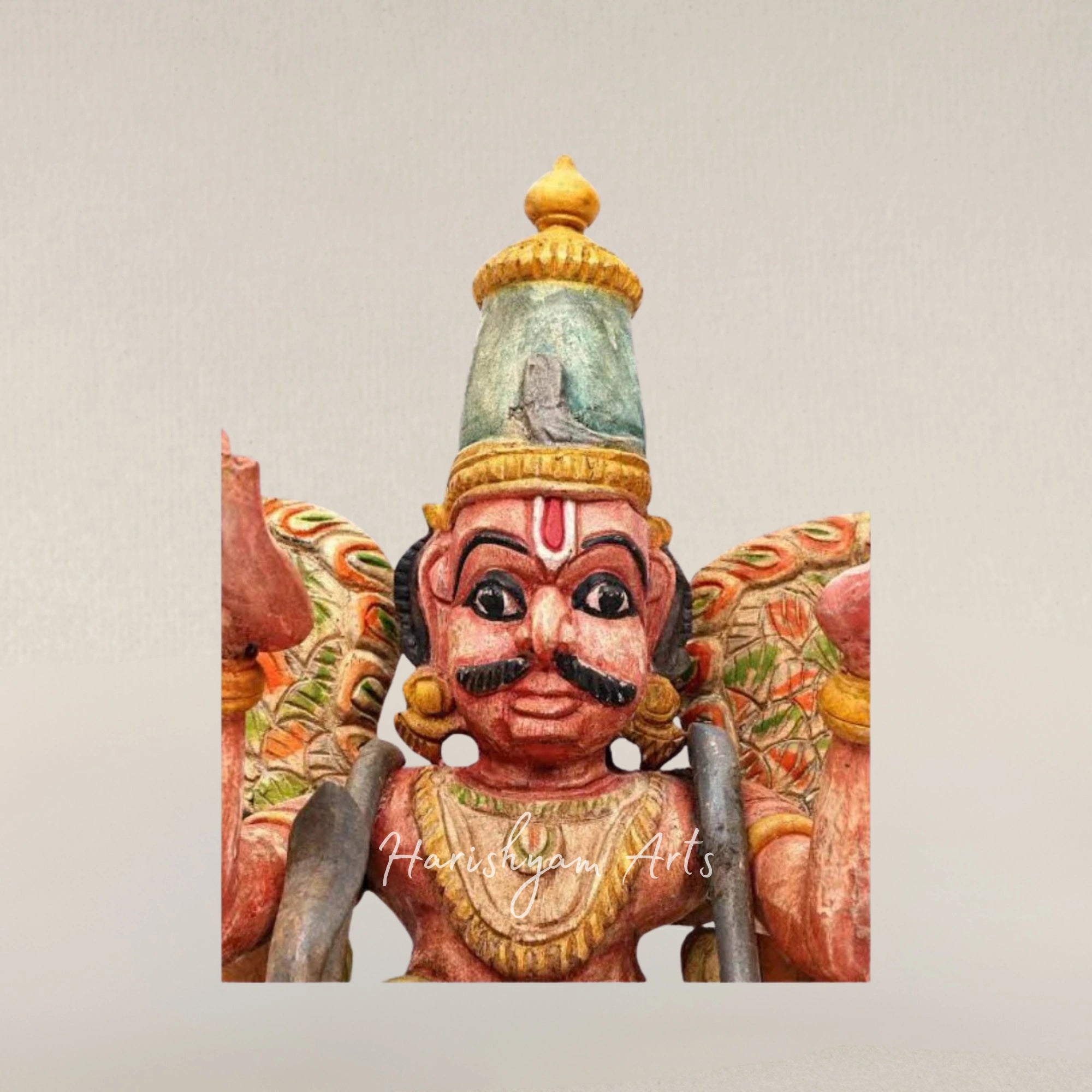 24" Hand Carved Garuda Figurine on Decorative Base Wooden Spiritual Statue