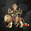 24" Handcrafted Brass Durga Maa Ambe Statue with Meenakari Stonework