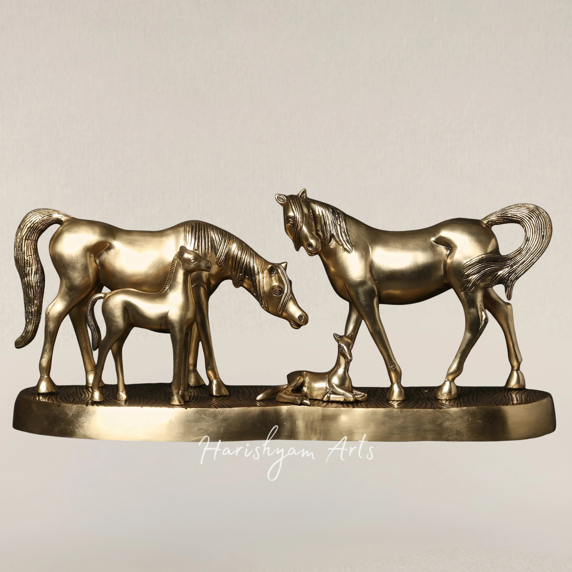 24" Handcrafted Brass Horse Family Figurine for Classic Interior Styling
