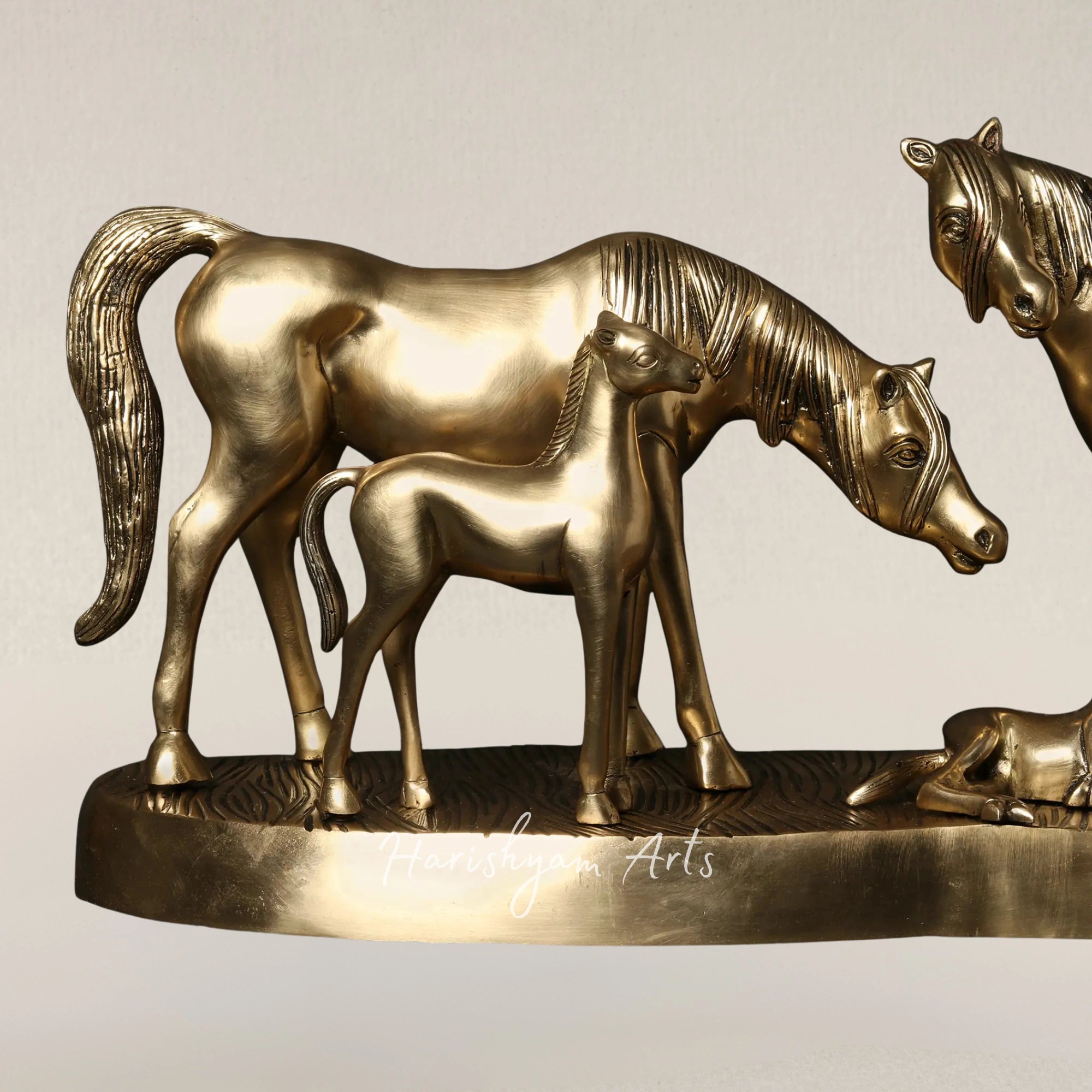 24" Handcrafted Brass Horse Family Figurine for Classic Interior Styling