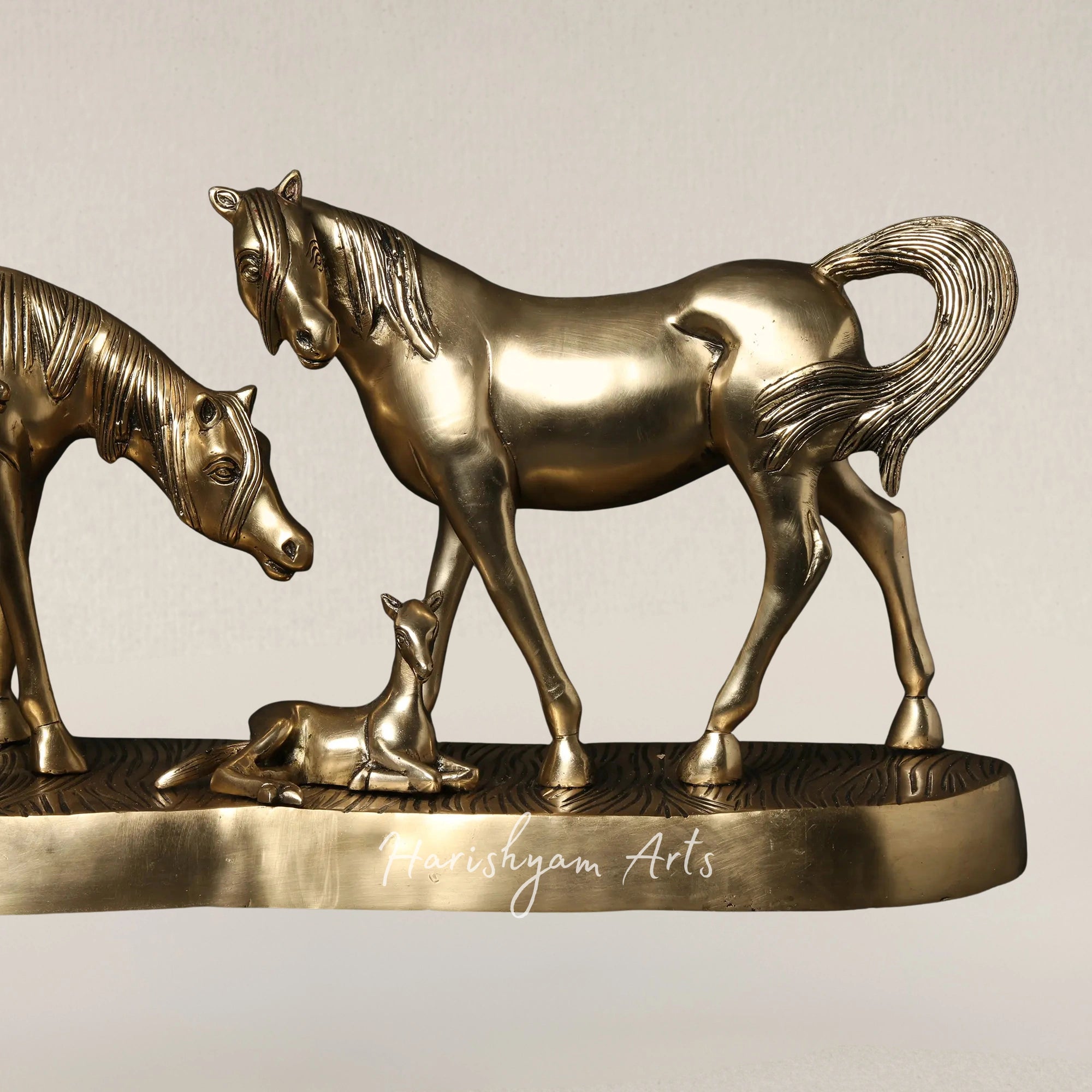 24" Handcrafted Brass Horse Family Figurine for Classic Interior Styling