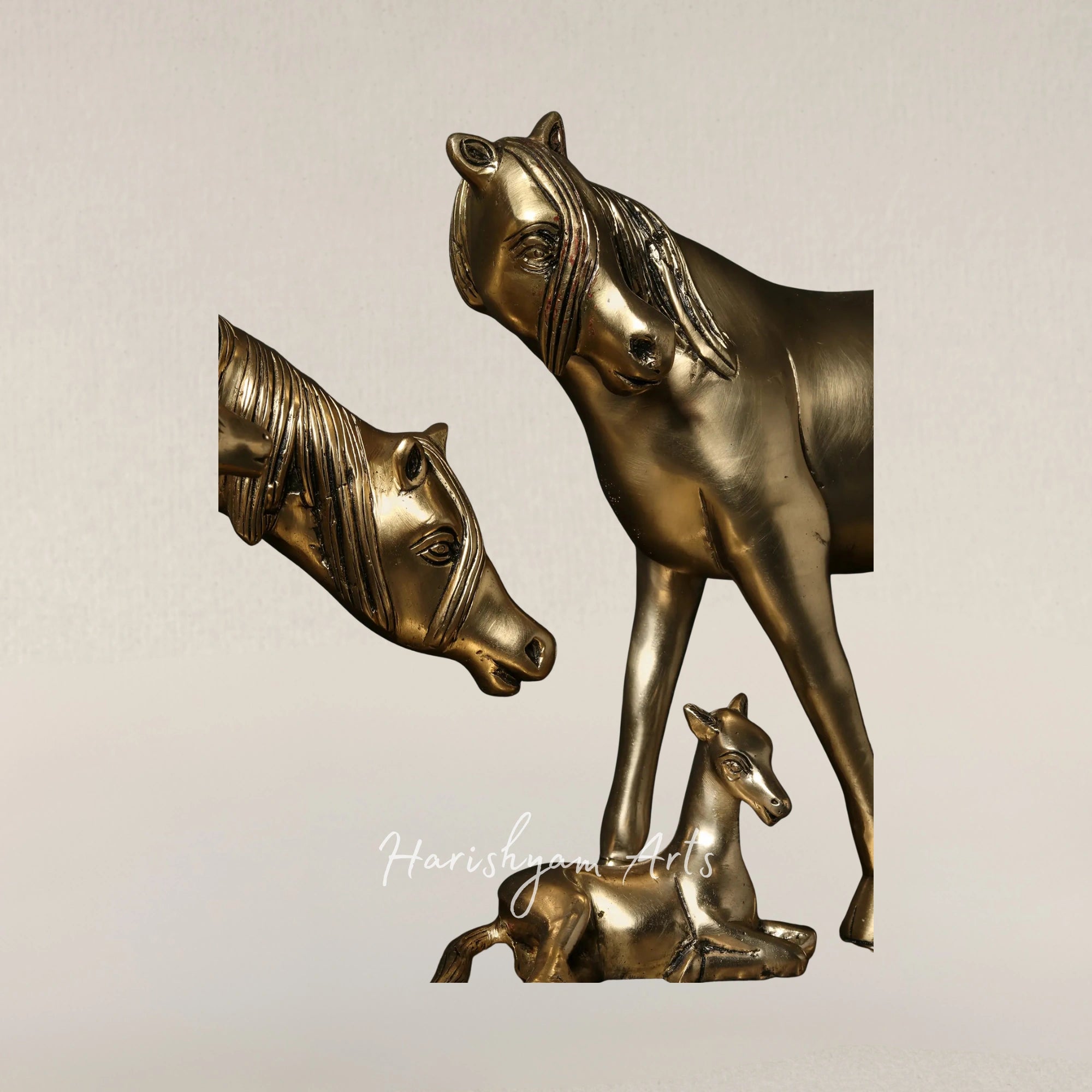 24" Handcrafted Brass Horse Family Figurine for Classic Interior Styling