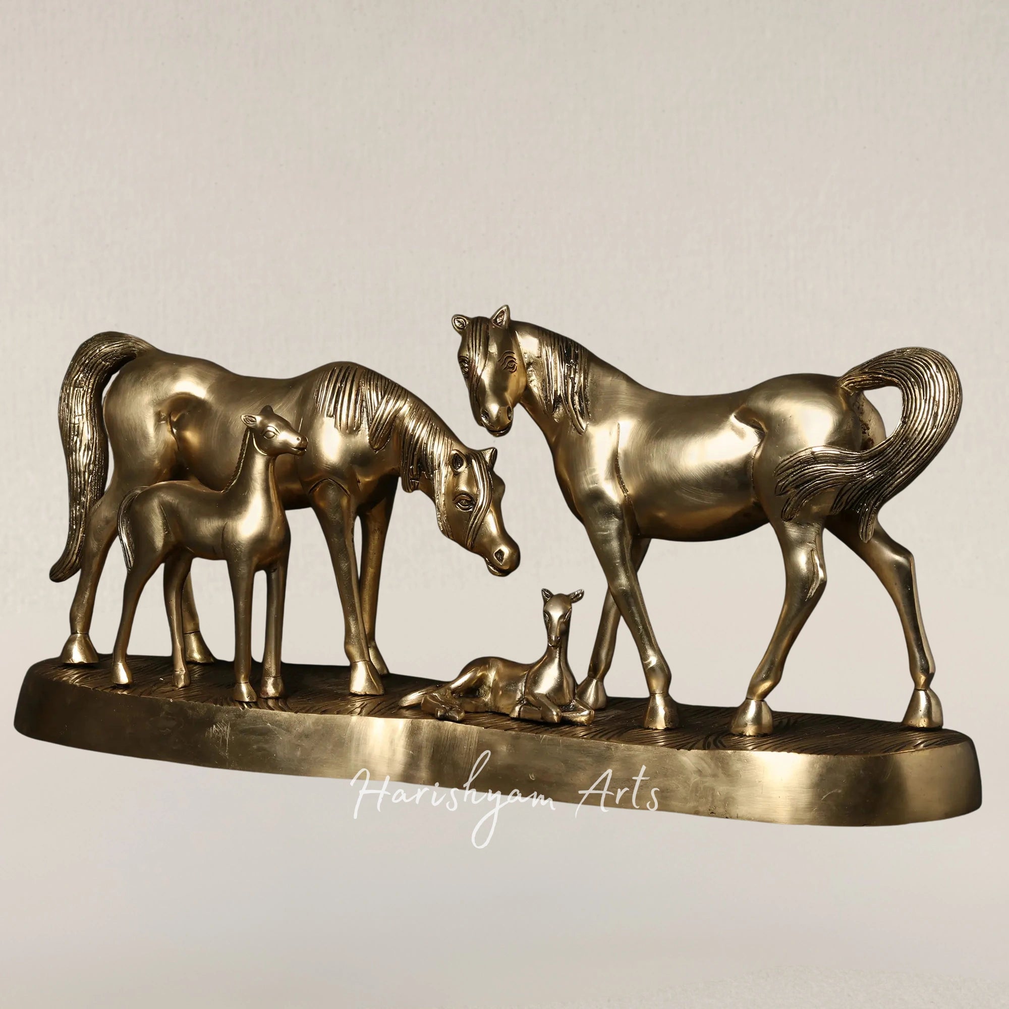 24" Handcrafted Brass Horse Family Figurine for Classic Interior Styling