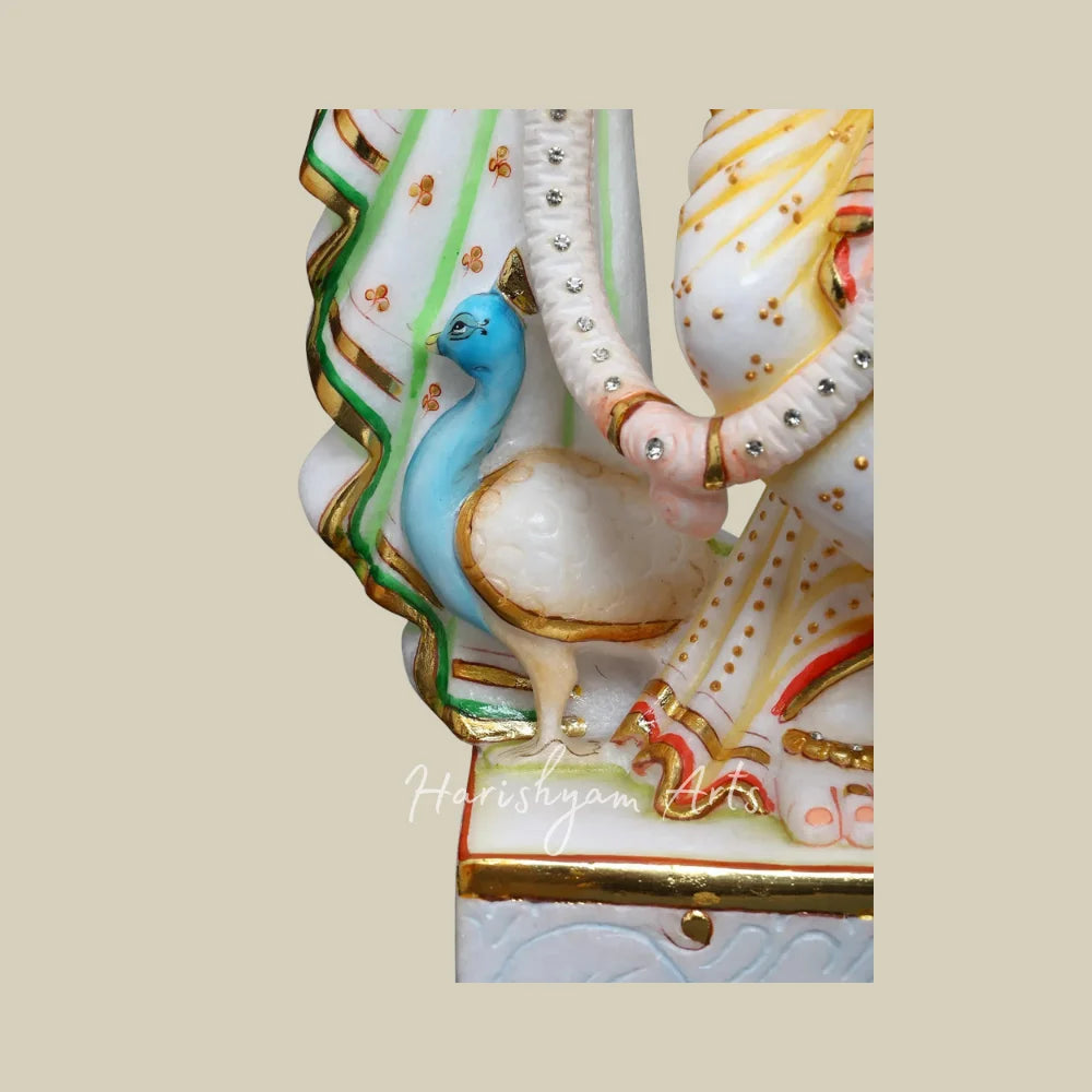 24" Handcrafted Marble Radha Krishna Murti Set with Intricate Jewelry and Colorful Detailing for Home Temple