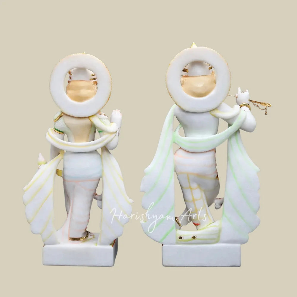 24" Handcrafted Marble Radha Krishna Murti Set with Intricate Jewelry and Colorful Detailing for Home Temple