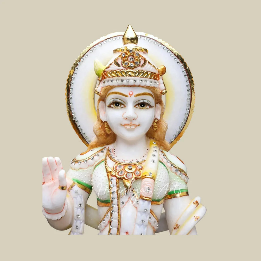 24" Handcrafted Marble Radha Krishna Murti Set with Intricate Jewelry and Colorful Detailing for Home Temple