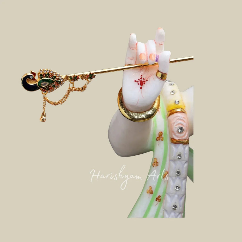 24" Handcrafted Marble Radha Krishna Murti Set with Intricate Jewelry and Colorful Detailing for Home Temple