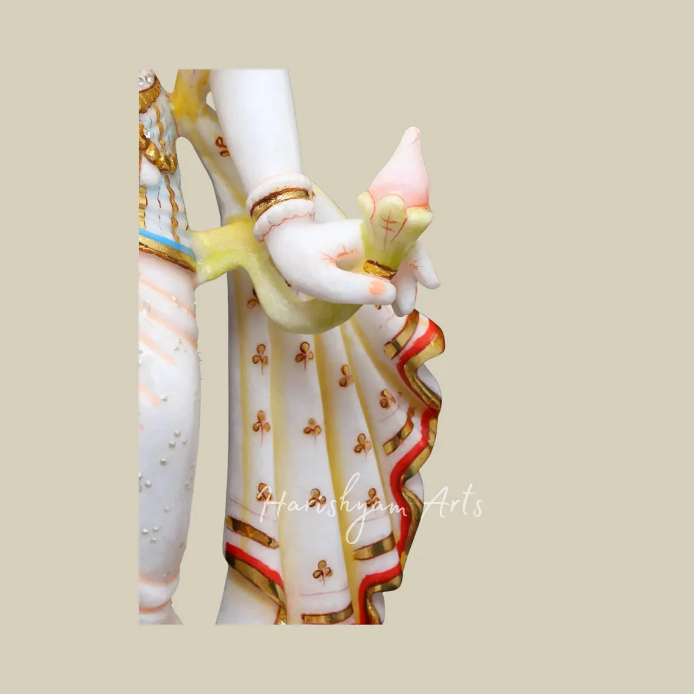 24" Handcrafted Marble Radha Krishna Murti Set with Intricate Jewelry and Colorful Detailing for Home Temple