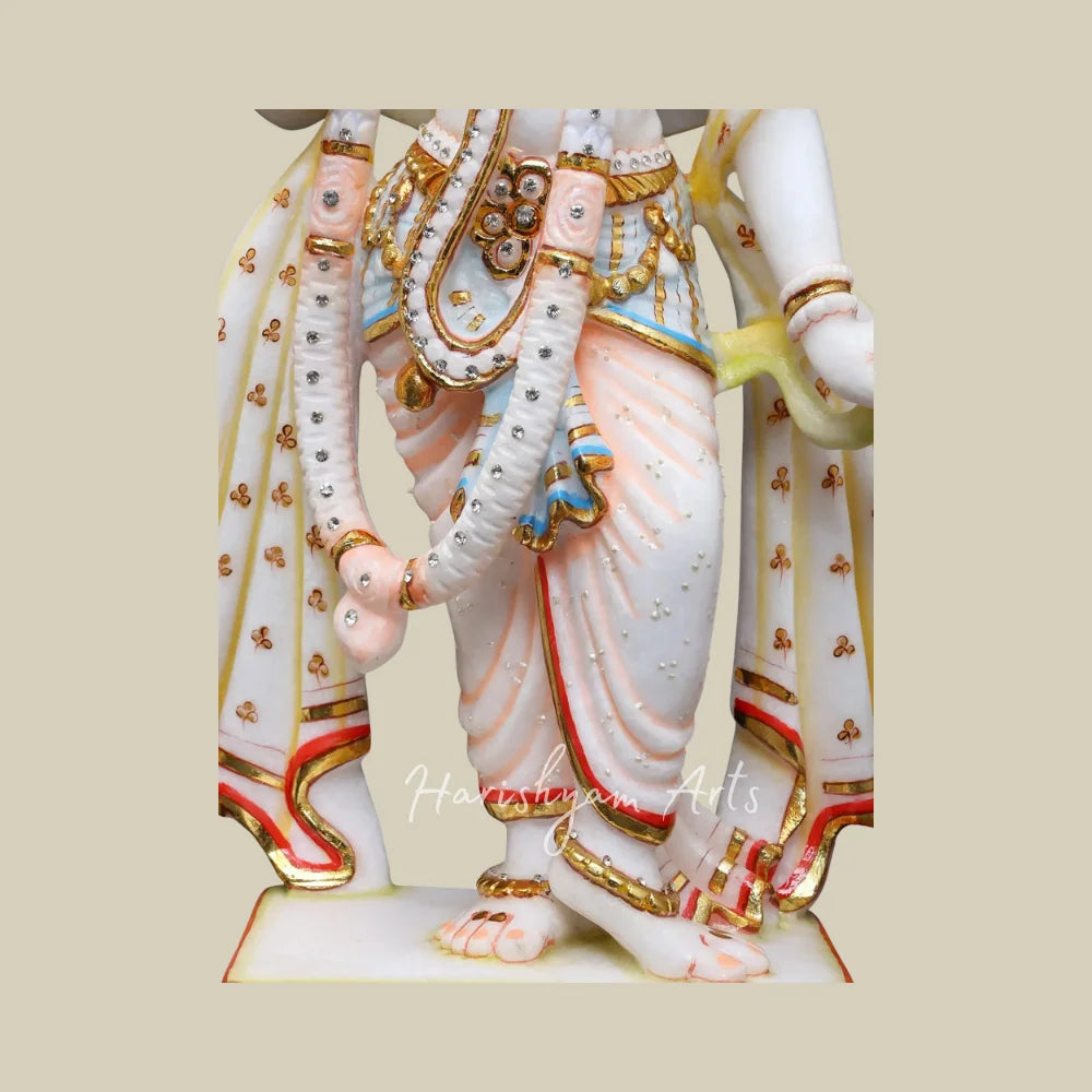 24" Handcrafted Marble Radha Krishna Murti Set with Intricate Jewelry and Colorful Detailing for Home Temple