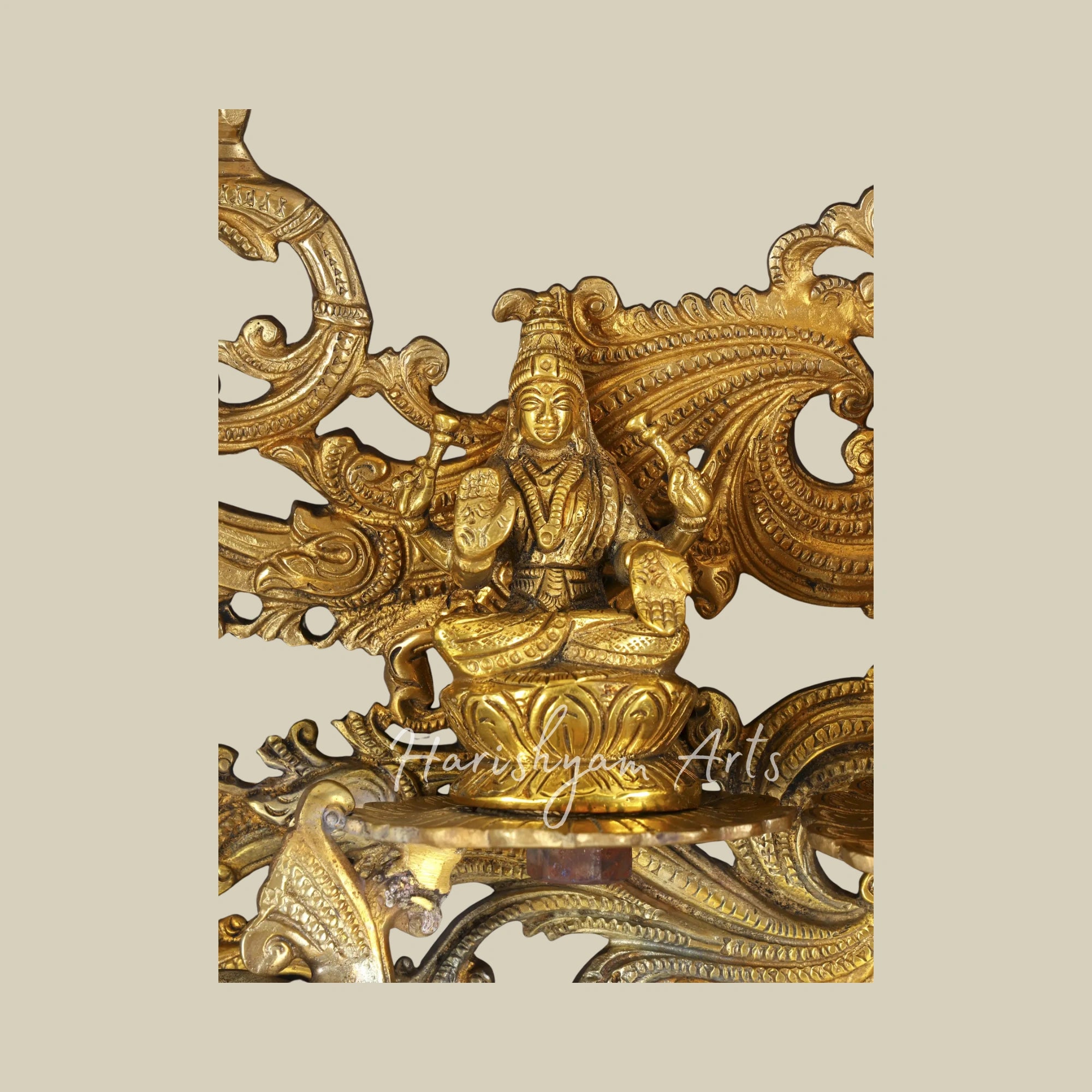 24" Lakshmi Ganesha Saraswati Brass Wall Art with Diya and Wooden Frame