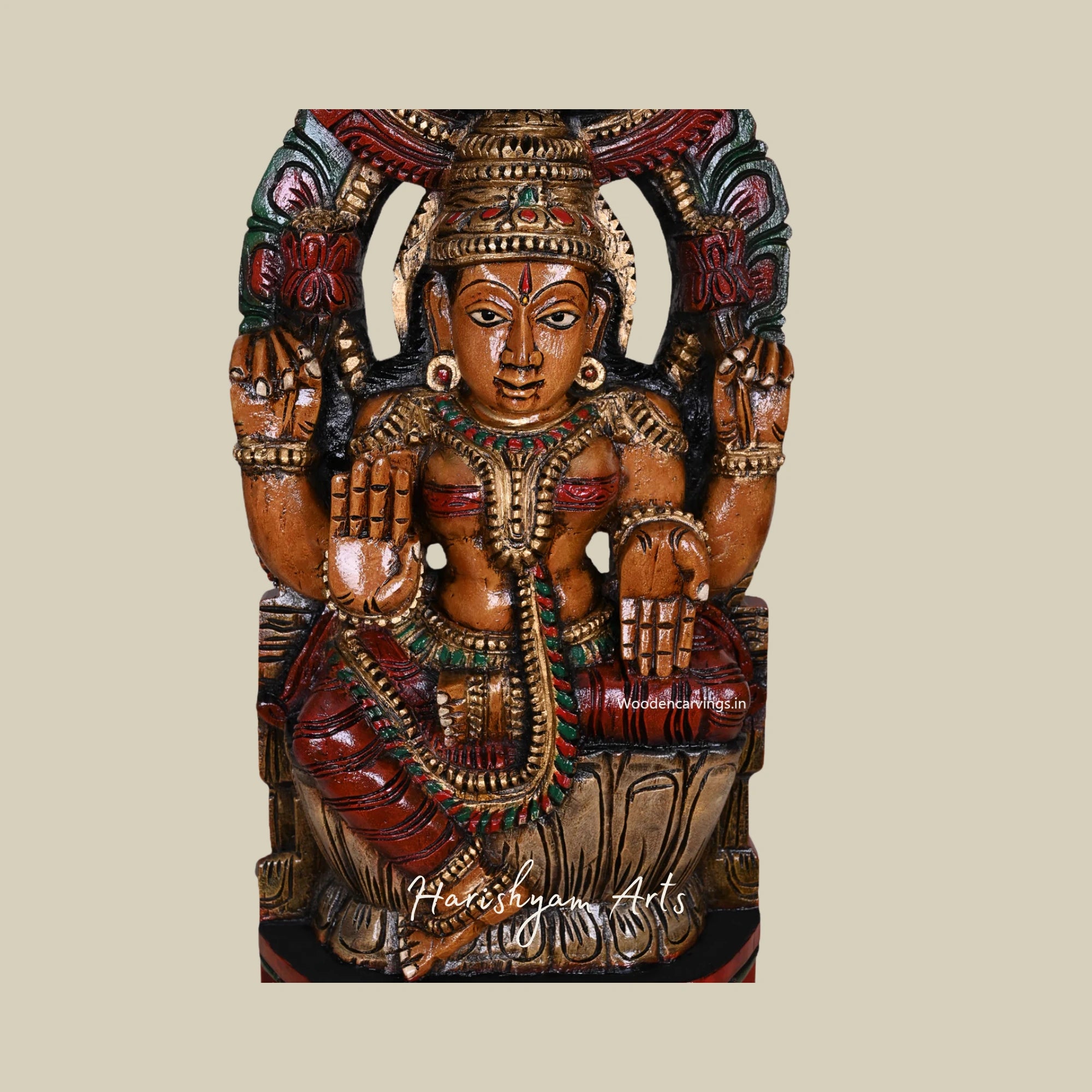 24" Lakshmi Wooden Sculpture for Pooja with Sivagami Arch Design, Multicolored Wall Mount with Hooks3