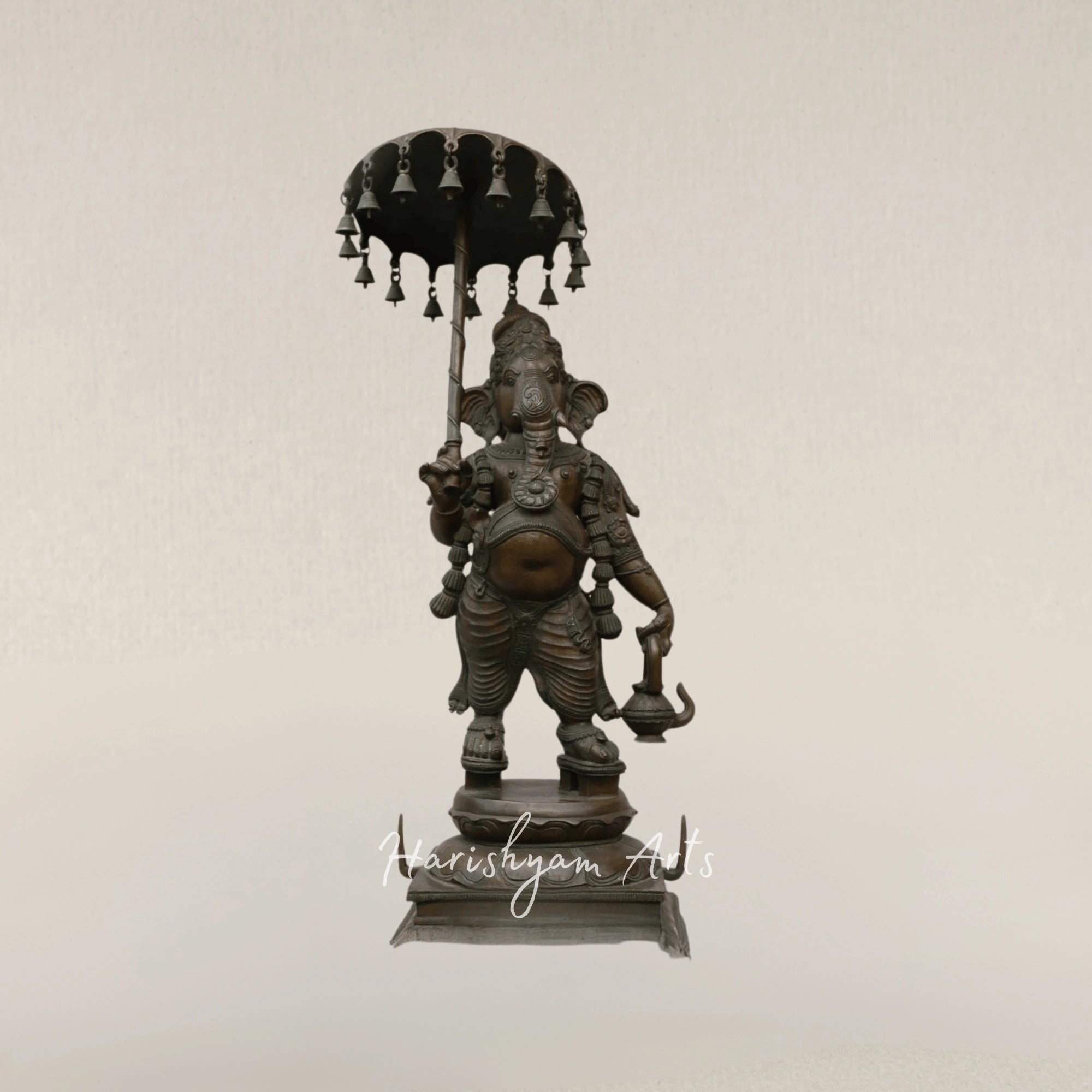 24" Lord Ganesha Beneath Sacred Umbrella Handcrafted Bronze Idol