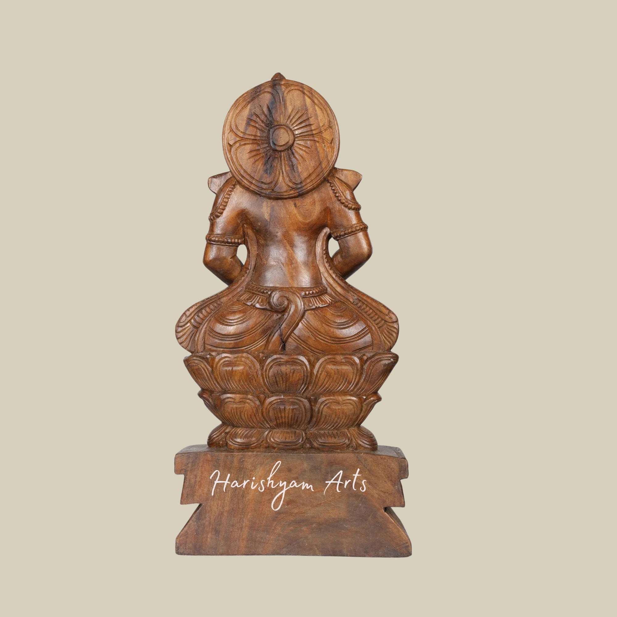 24" Lord Hanuman Seated on a Lotus Base Hand-Carved Wood Statue5