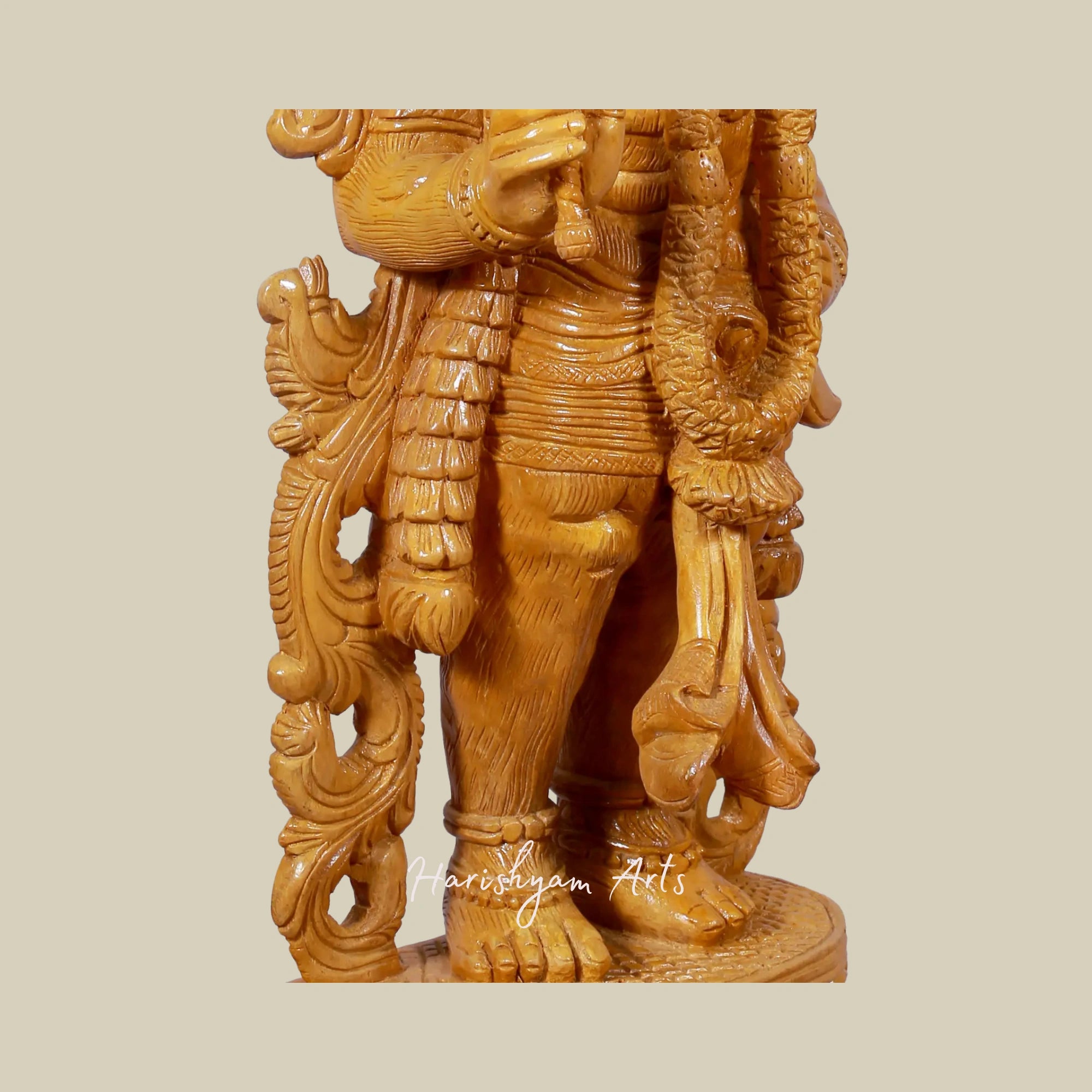 24" Lord Hanuman Wooden Statue with Gada on Ornate Pedestal10