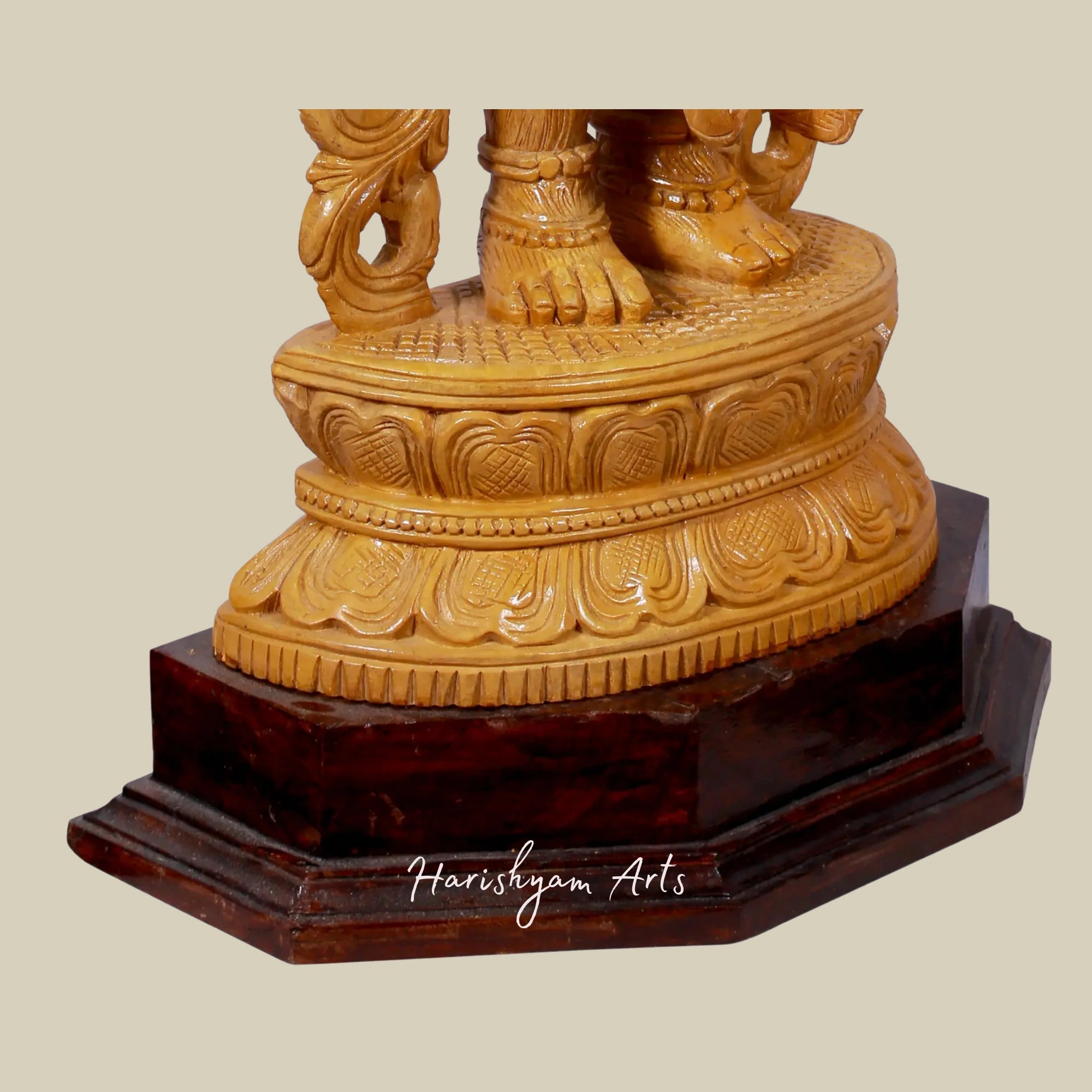 24" Lord Hanuman Wooden Statue with Gada on Ornate Pedestal12