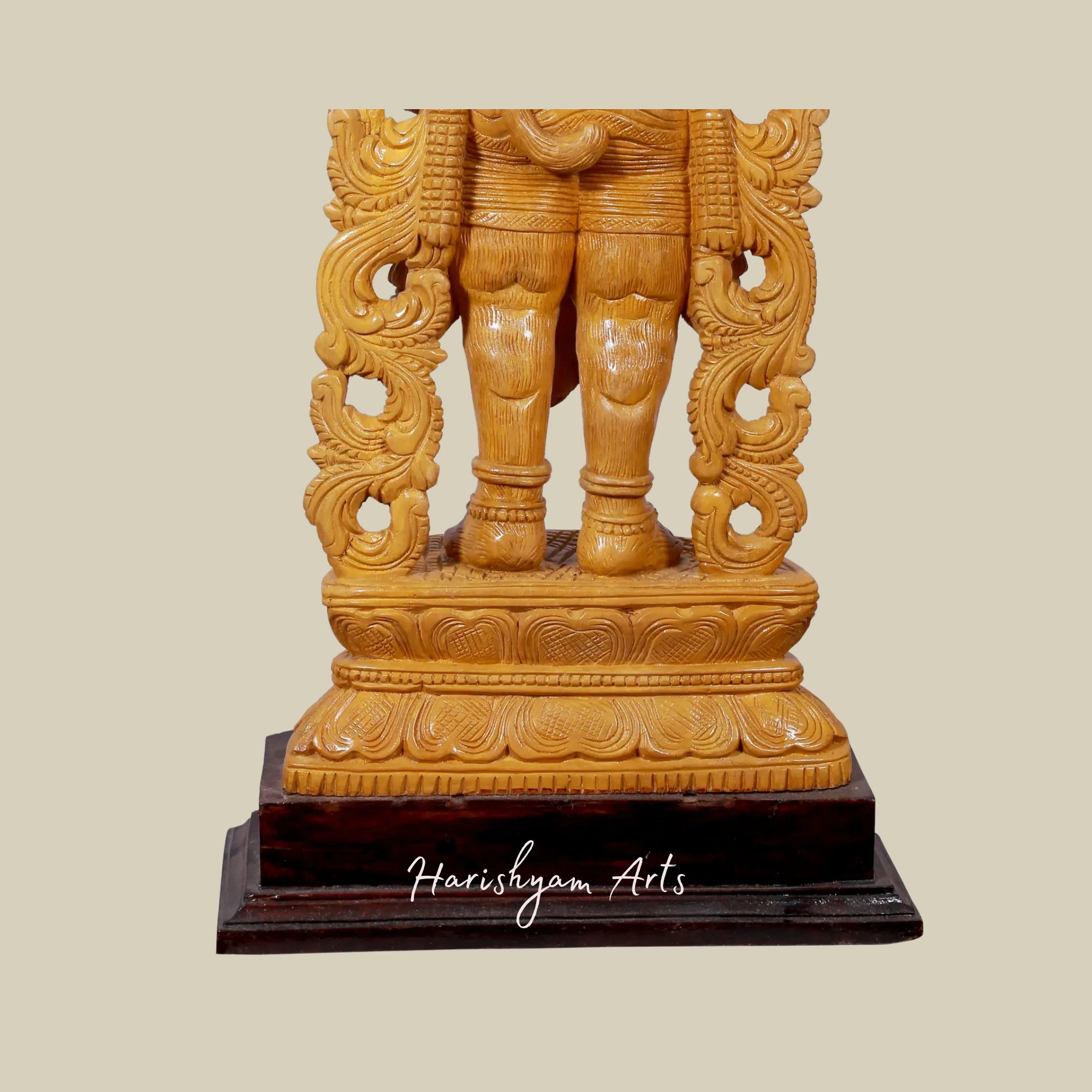 24" Lord Hanuman Wooden Statue with Gada on Ornate Pedestal14