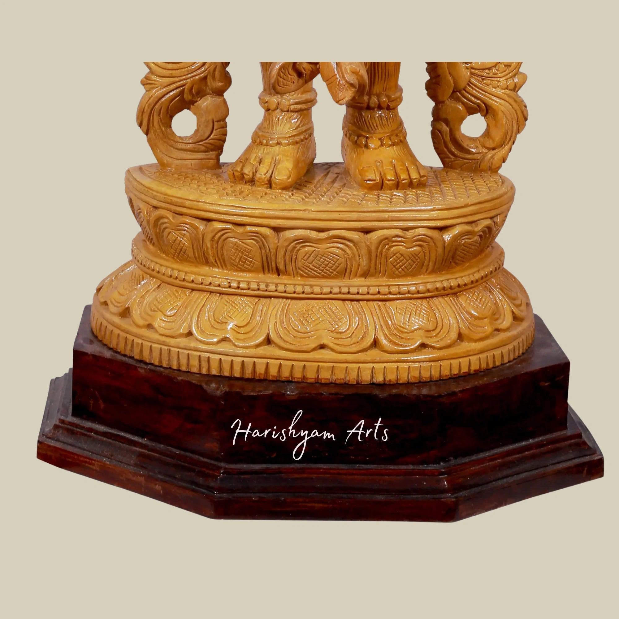 24" Lord Hanuman Wooden Statue with Gada on Ornate Pedestal2