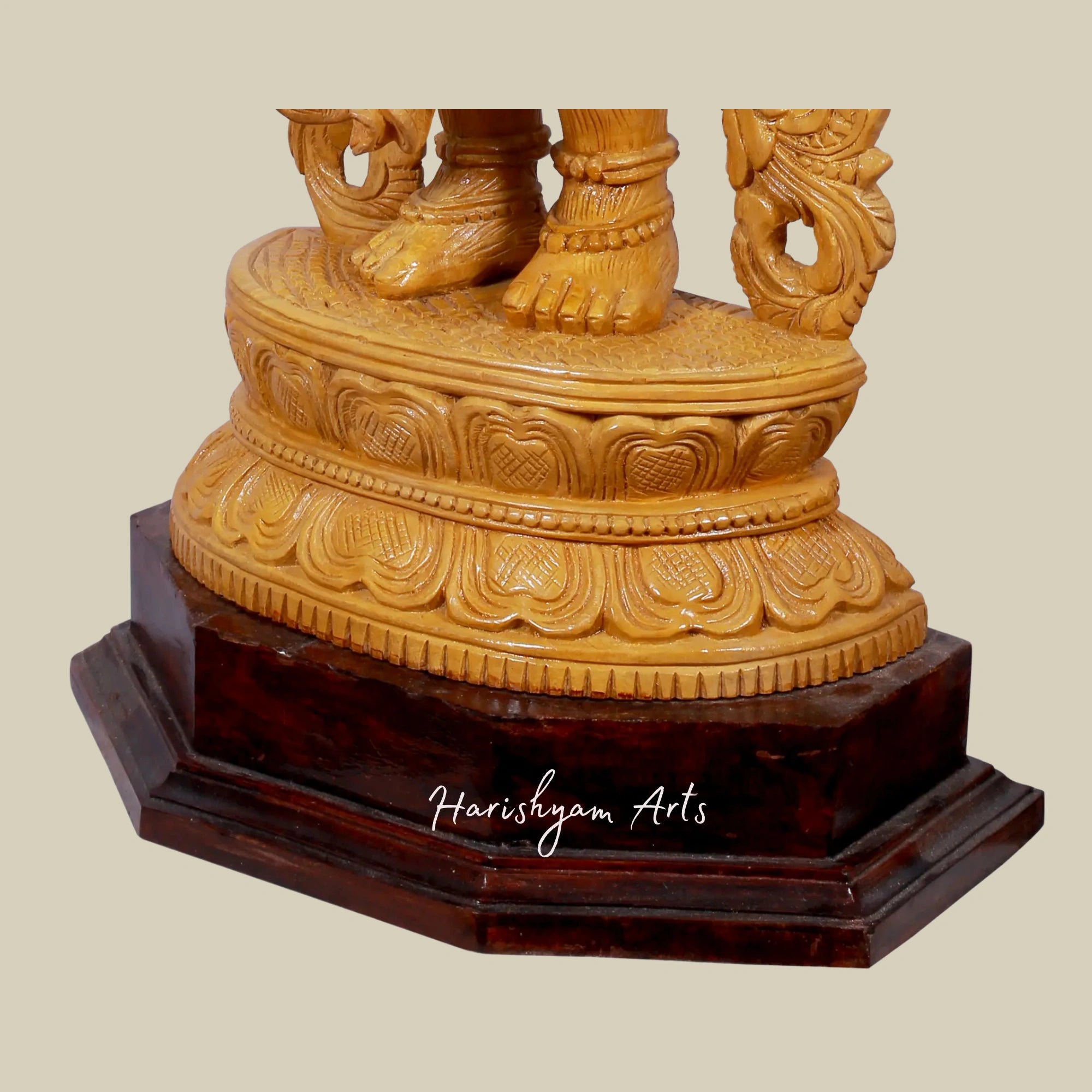 24" Lord Hanuman Wooden Statue with Gada on Ornate Pedestal6