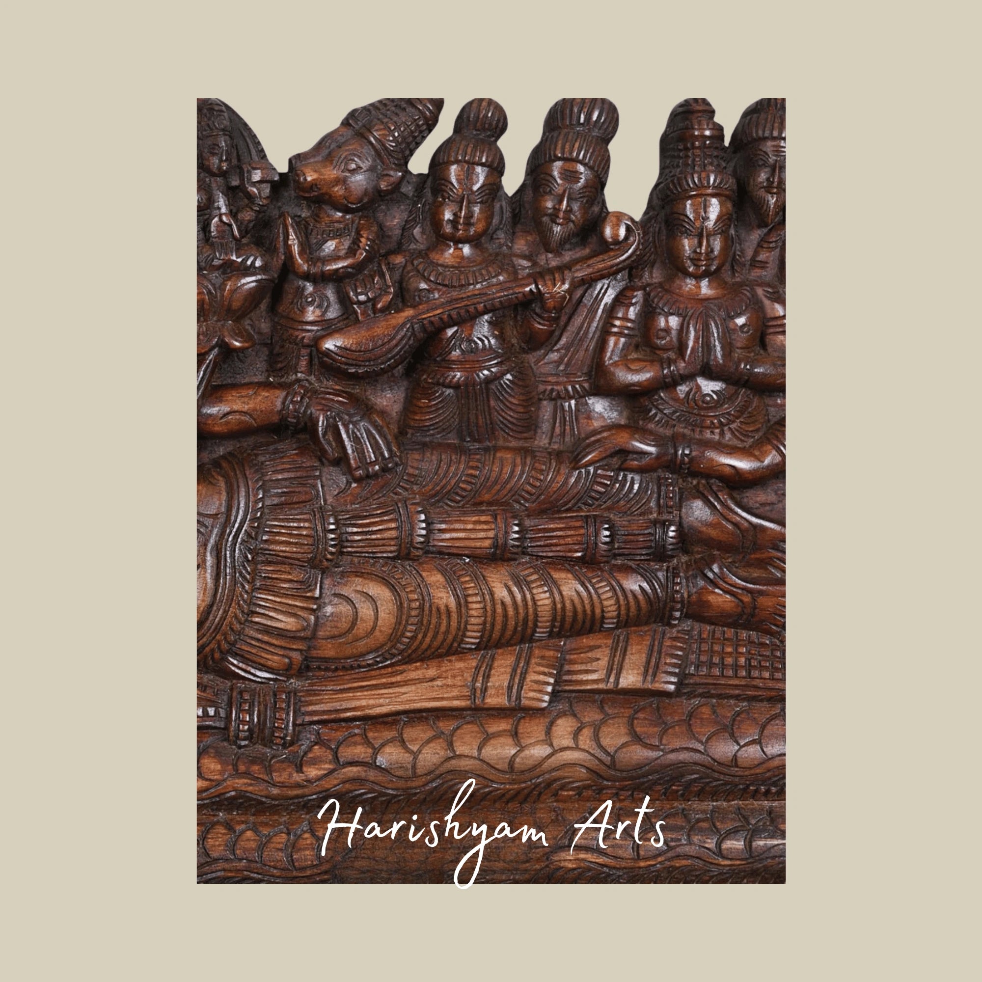 24" Lord Padmanabhaswamy Reclining on Adisesha Intricate Wooden Panel