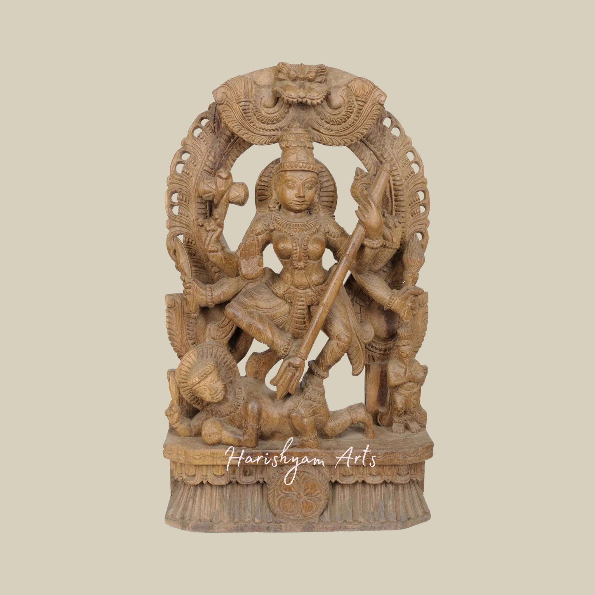 24" Mahishasur Mardini Mother Goddess Durga Majestic Wooden Durga Mata Statue