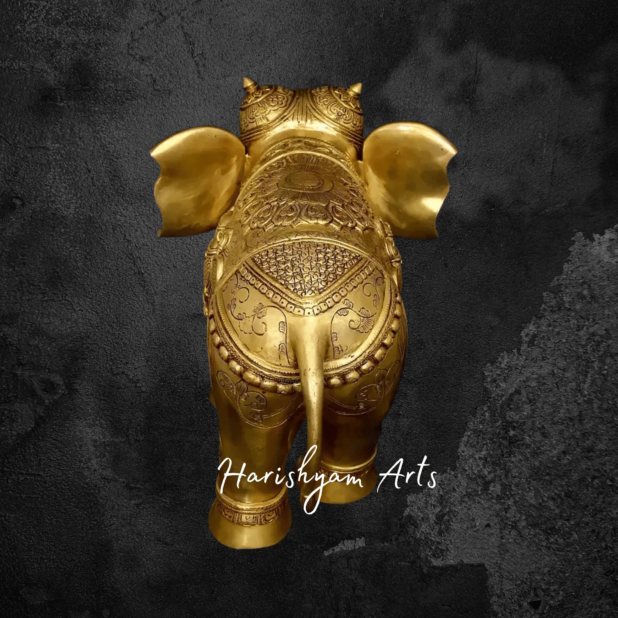 24" Majestic Brass Elephant Figurine with Intricate Carvings for Home Decor