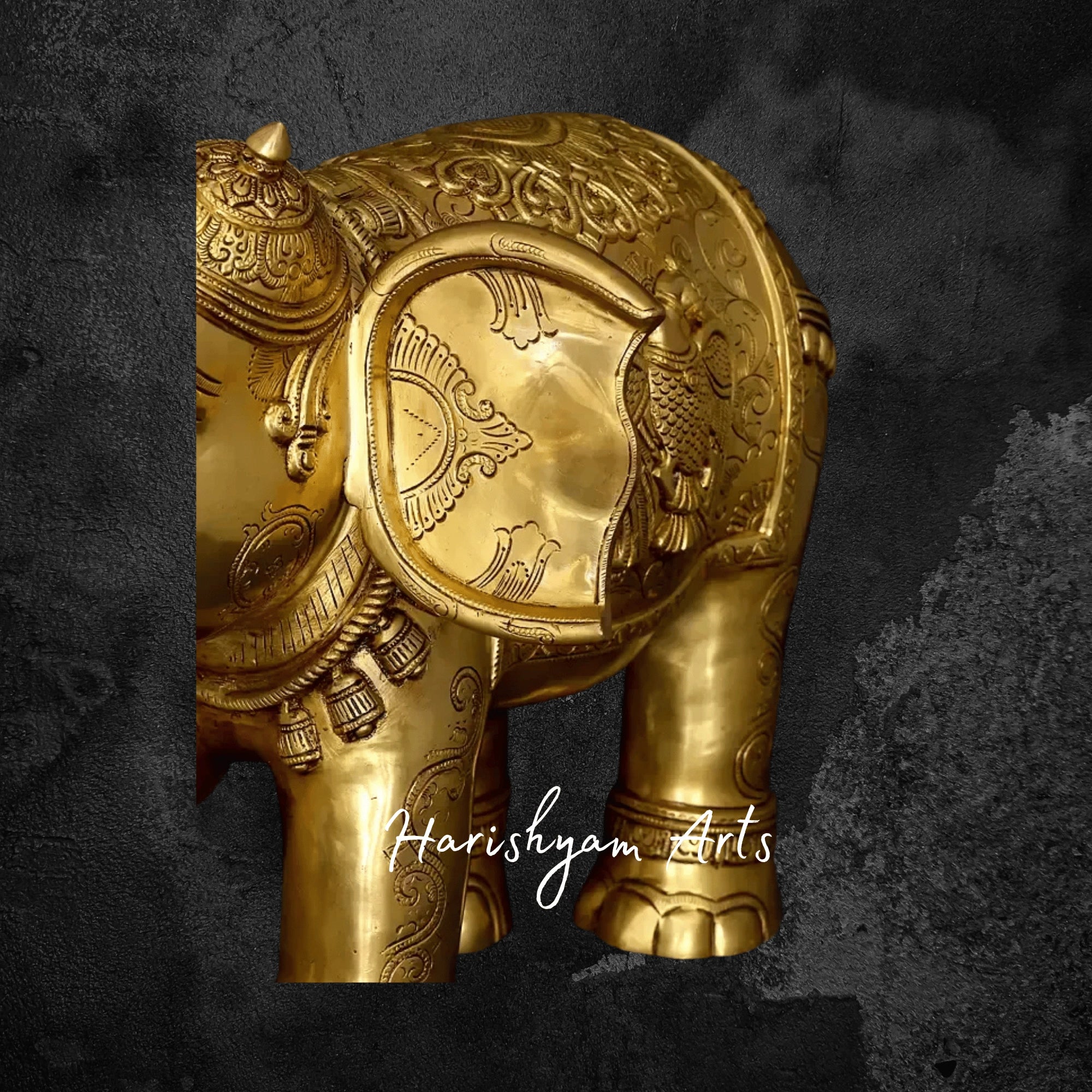 24" Majestic Brass Elephant Figurine with Intricate Carvings for Home Decor