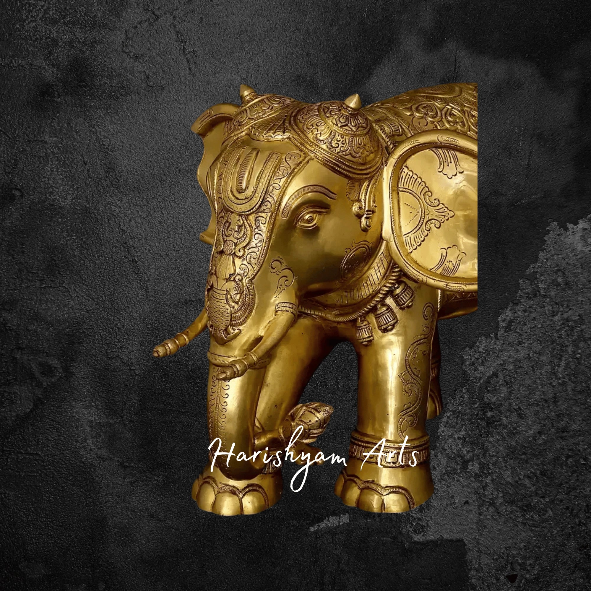 24" Majestic Brass Elephant Figurine with Intricate Carvings for Home Decor