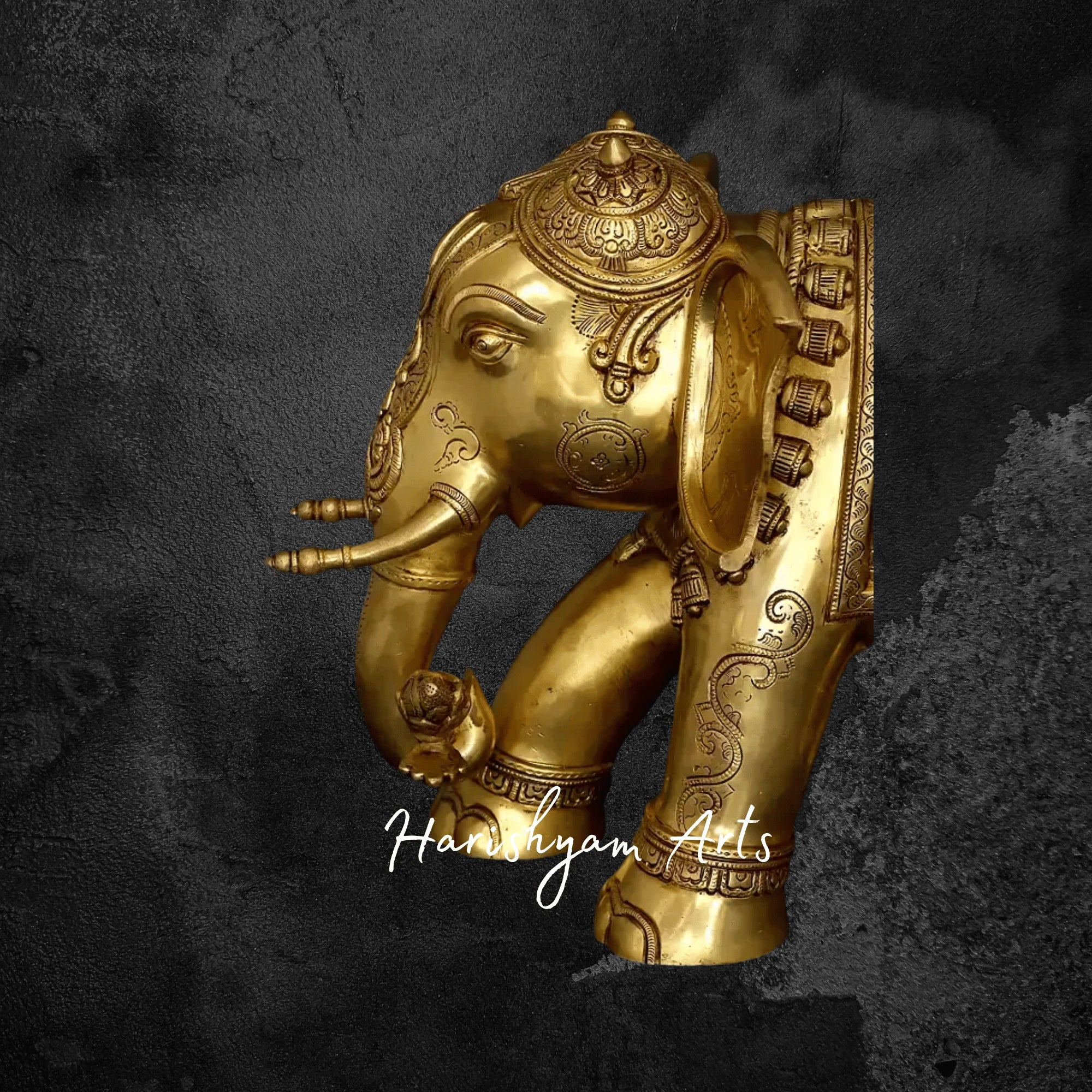 24" Majestic Brass Elephant Figurine with Intricate Carvings for Home Decor