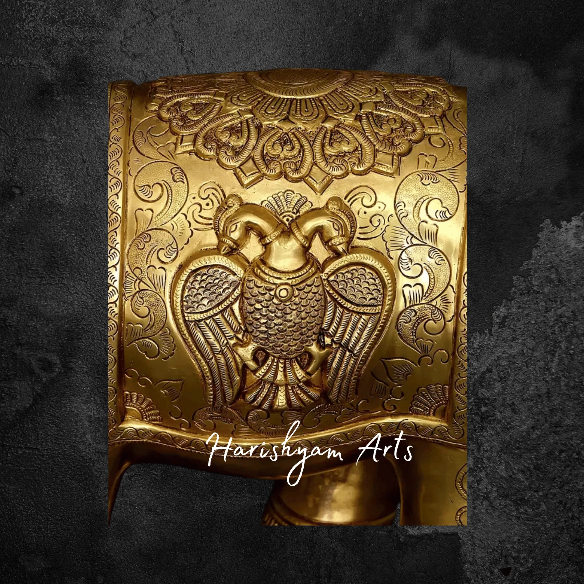 24" Majestic Brass Elephant Figurine with Intricate Carvings for Home Decor