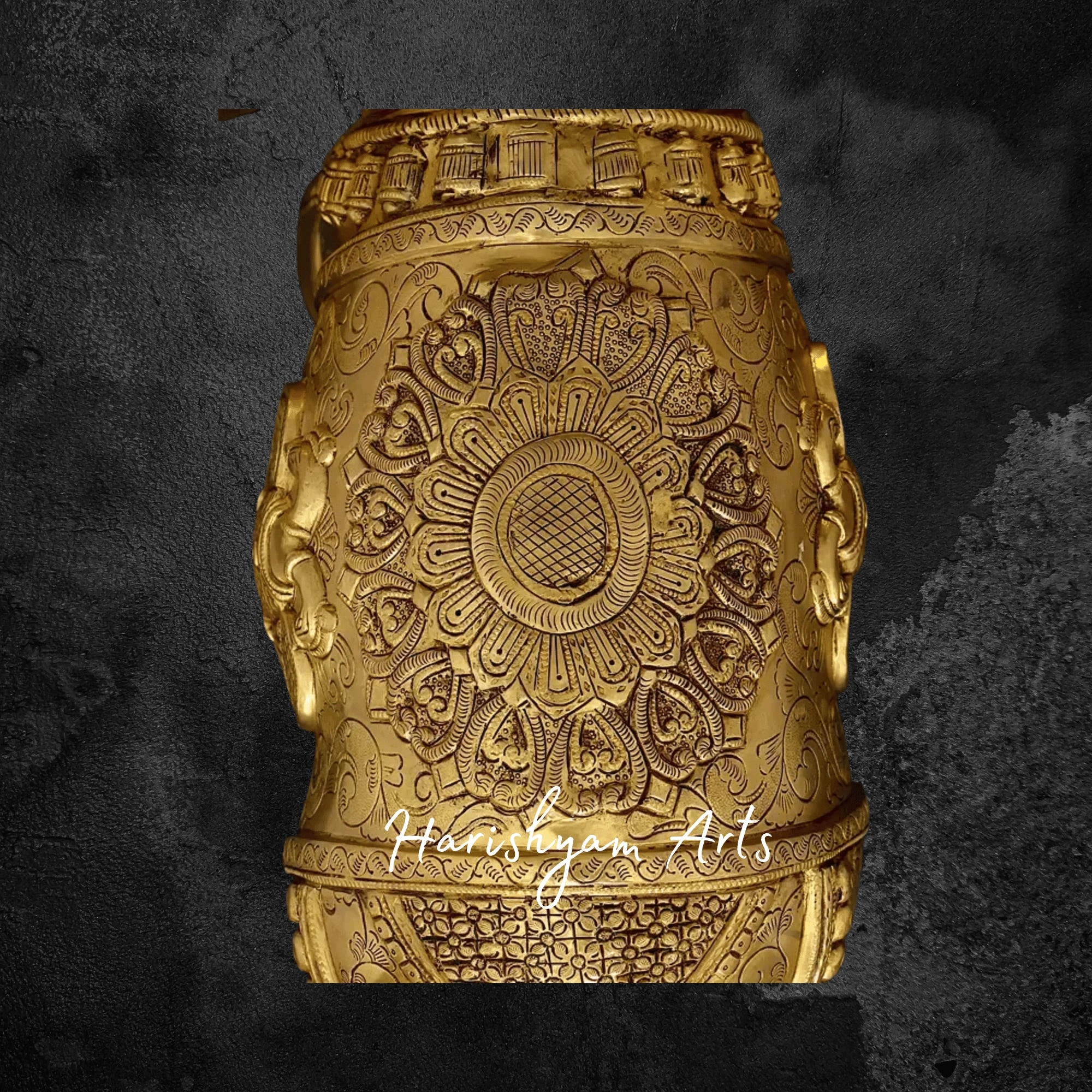 24" Majestic Brass Elephant Figurine with Intricate Carvings for Home Decor