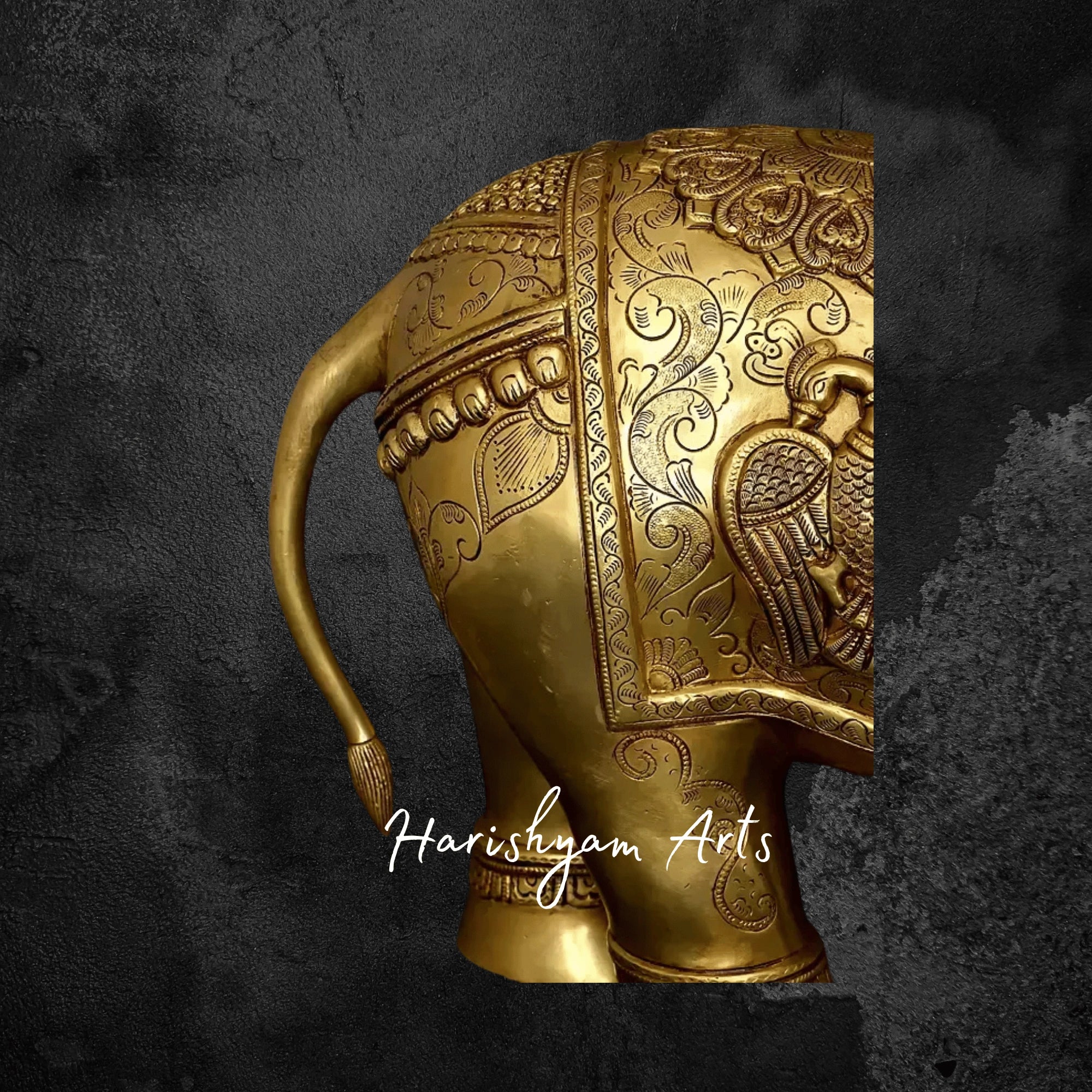 24" Majestic Brass Elephant Figurine with Intricate Carvings for Home Decor