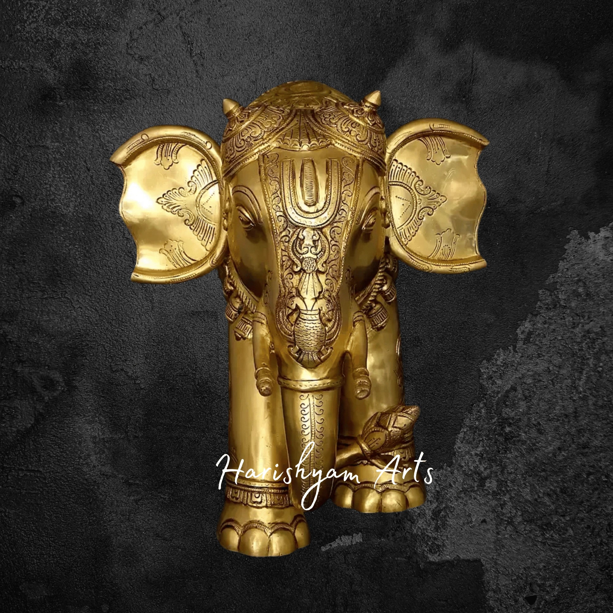 24" Majestic Brass Elephant Figurine with Intricate Carvings for Home Decor