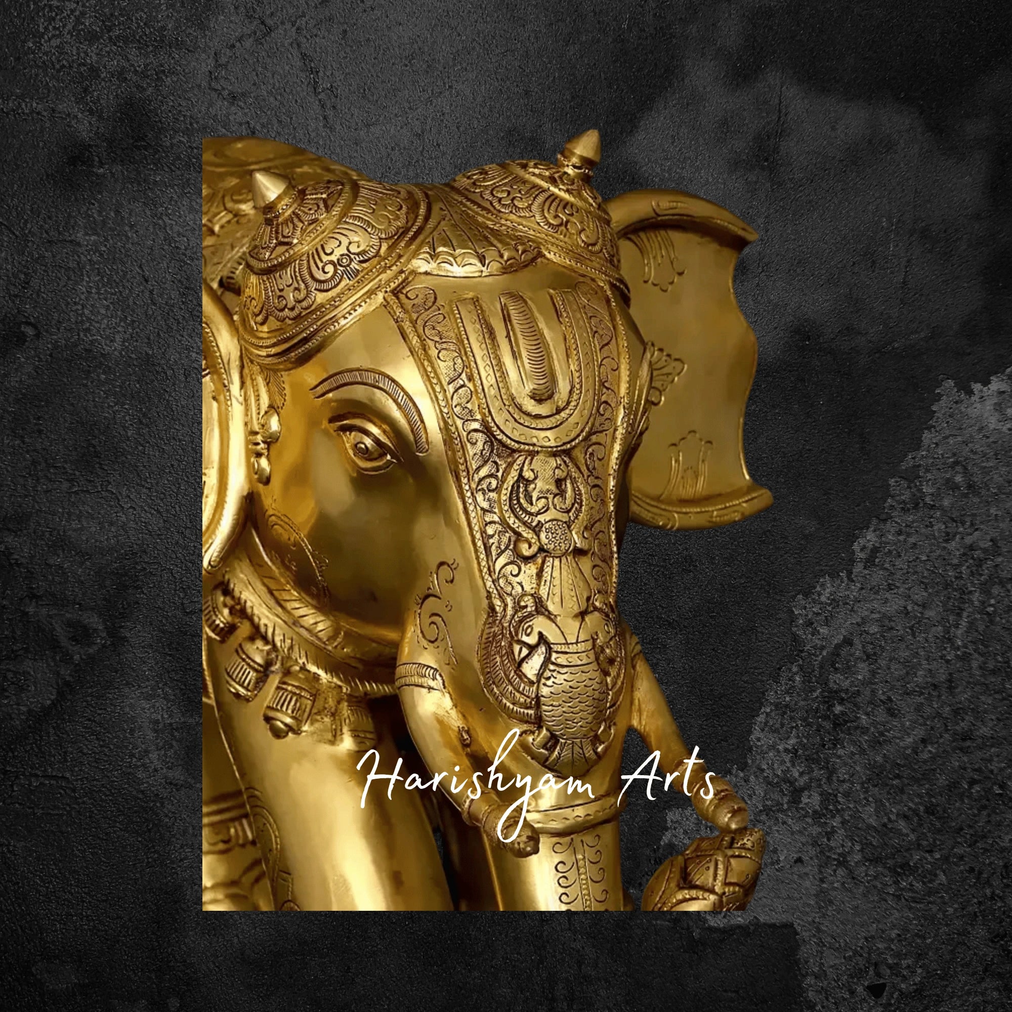 24" Majestic Brass Elephant Figurine with Intricate Carvings for Home Decor