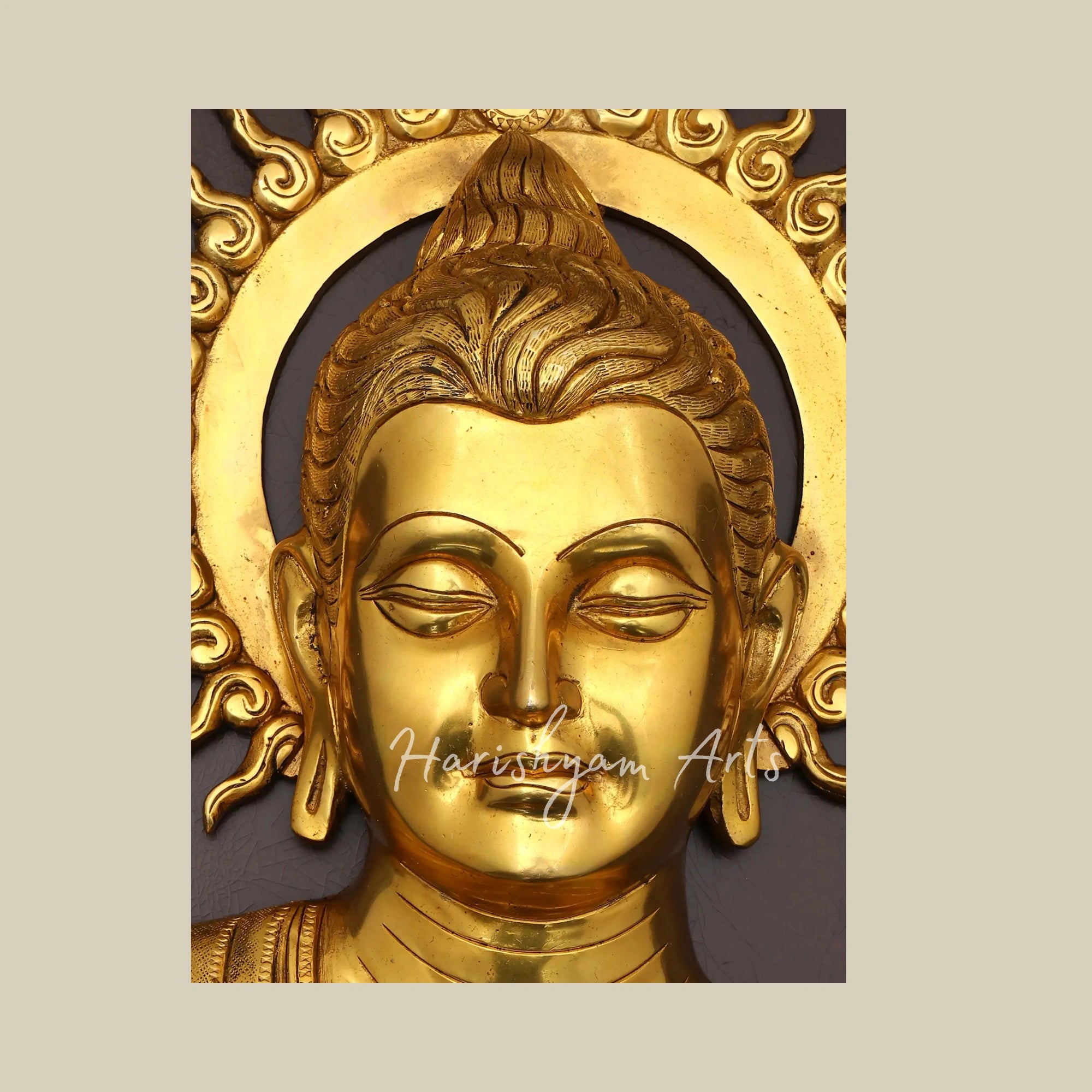 24" Meditating Buddha Brass Wall Sculpture with Wooden Frame