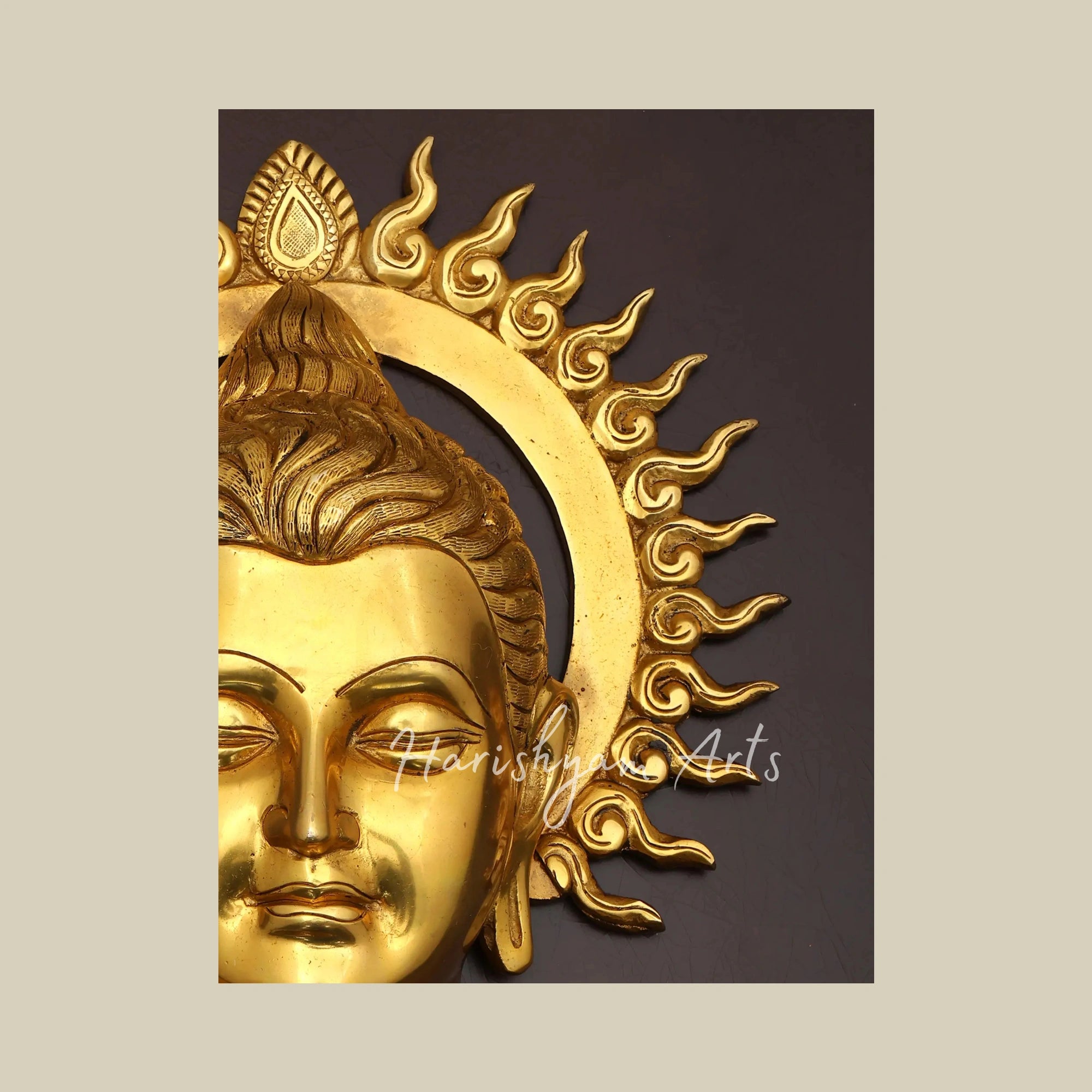 24" Meditating Buddha Brass Wall Sculpture with Wooden Frame