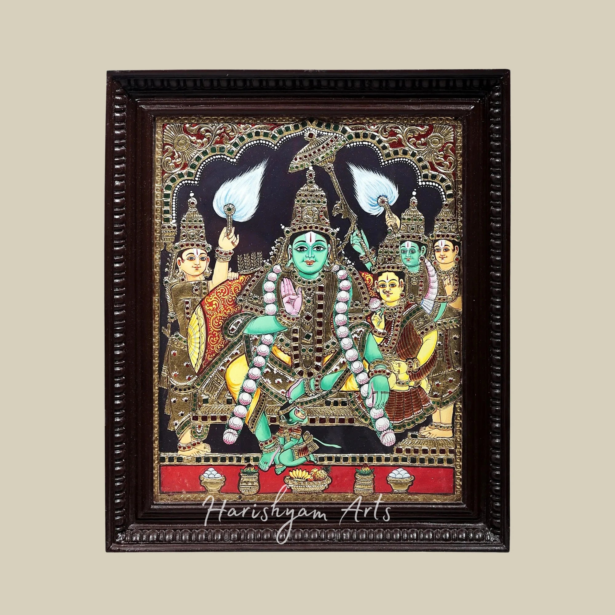 24" Pattabhishekam of Lord Rama Tanjore Painting with Vibrant Detailing