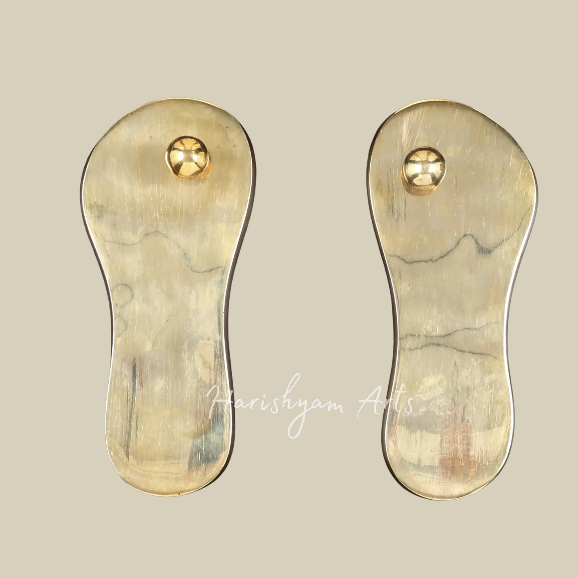 20"  Brass Charan Paduka Wall Art with Sun Moon Motifs and Wooden Frame