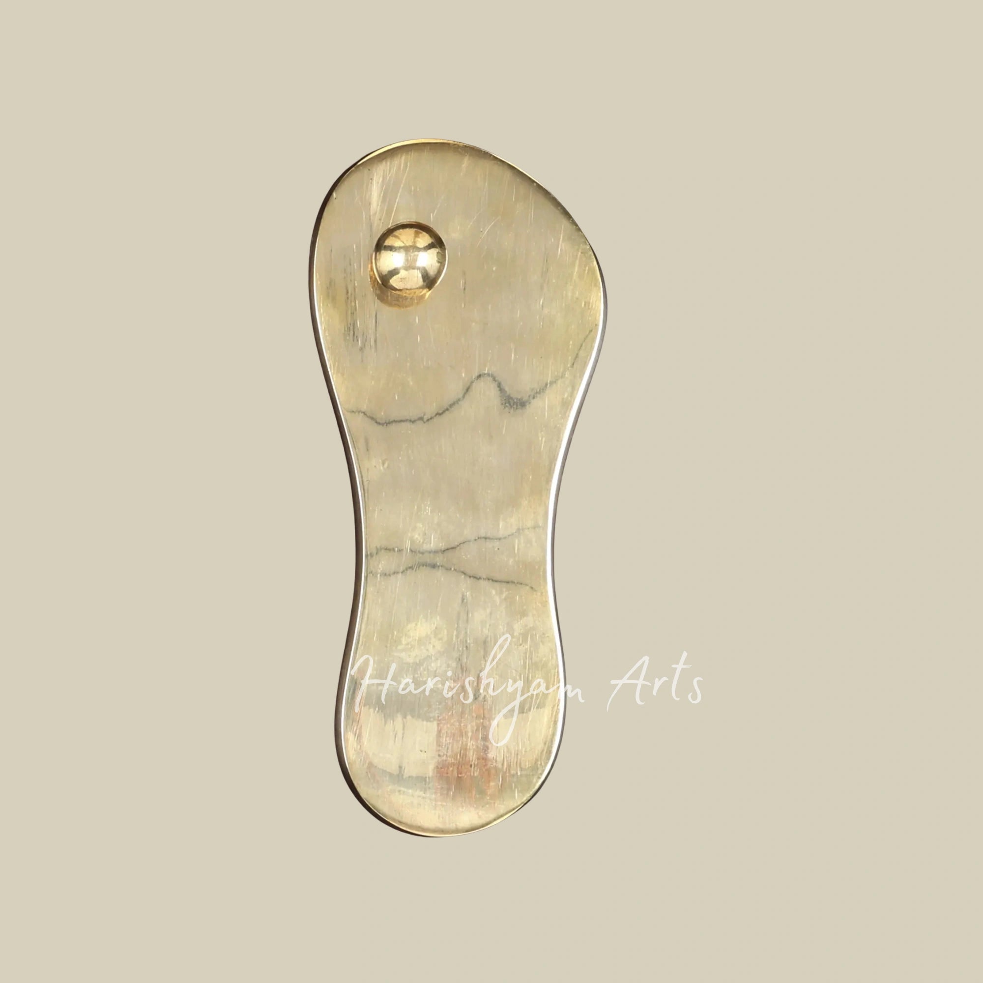 20"  Brass Charan Paduka Wall Art with Sun Moon Motifs and Wooden Frame