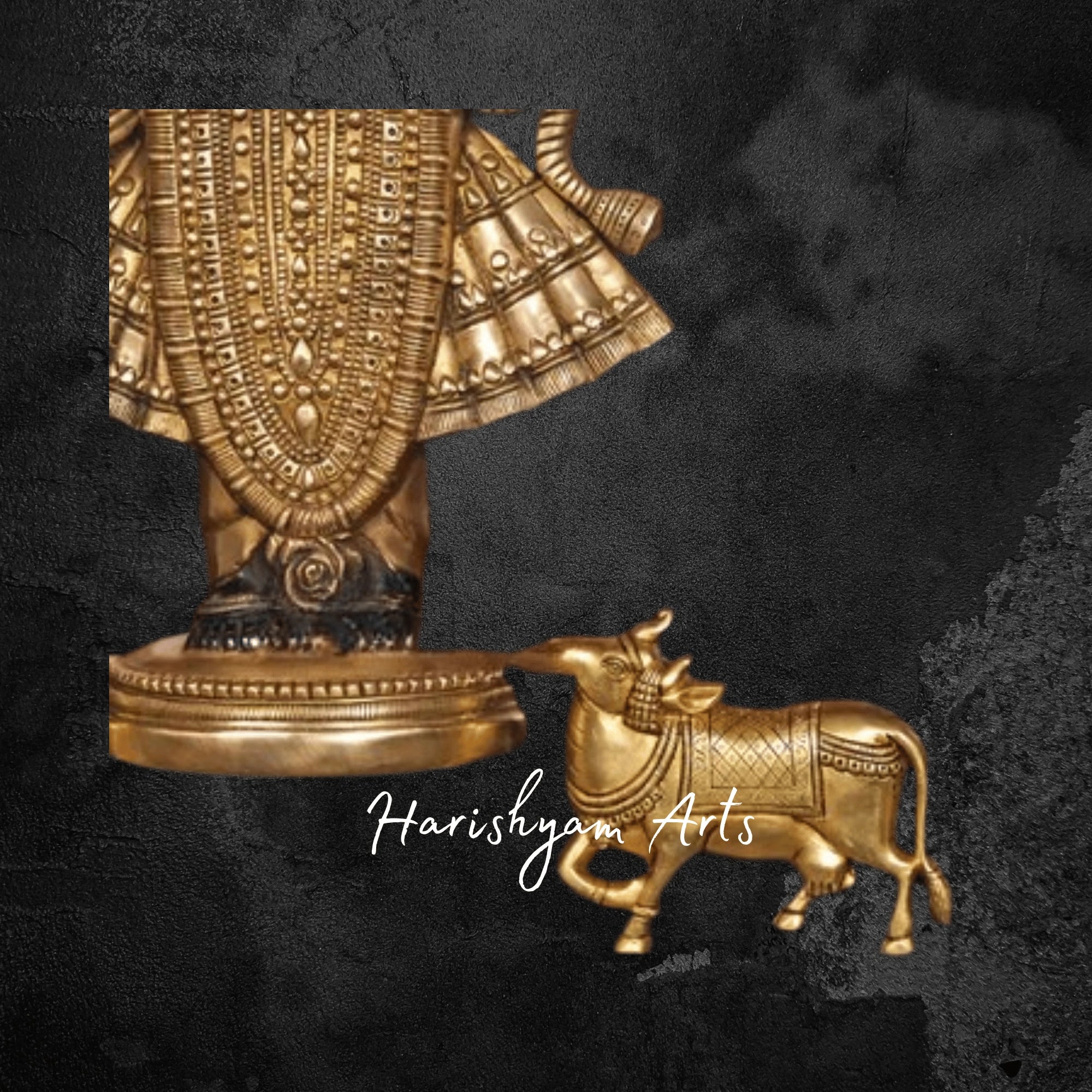 24" Sacred Shreenath Ji Brass Statue with Cow in Ornate Frame