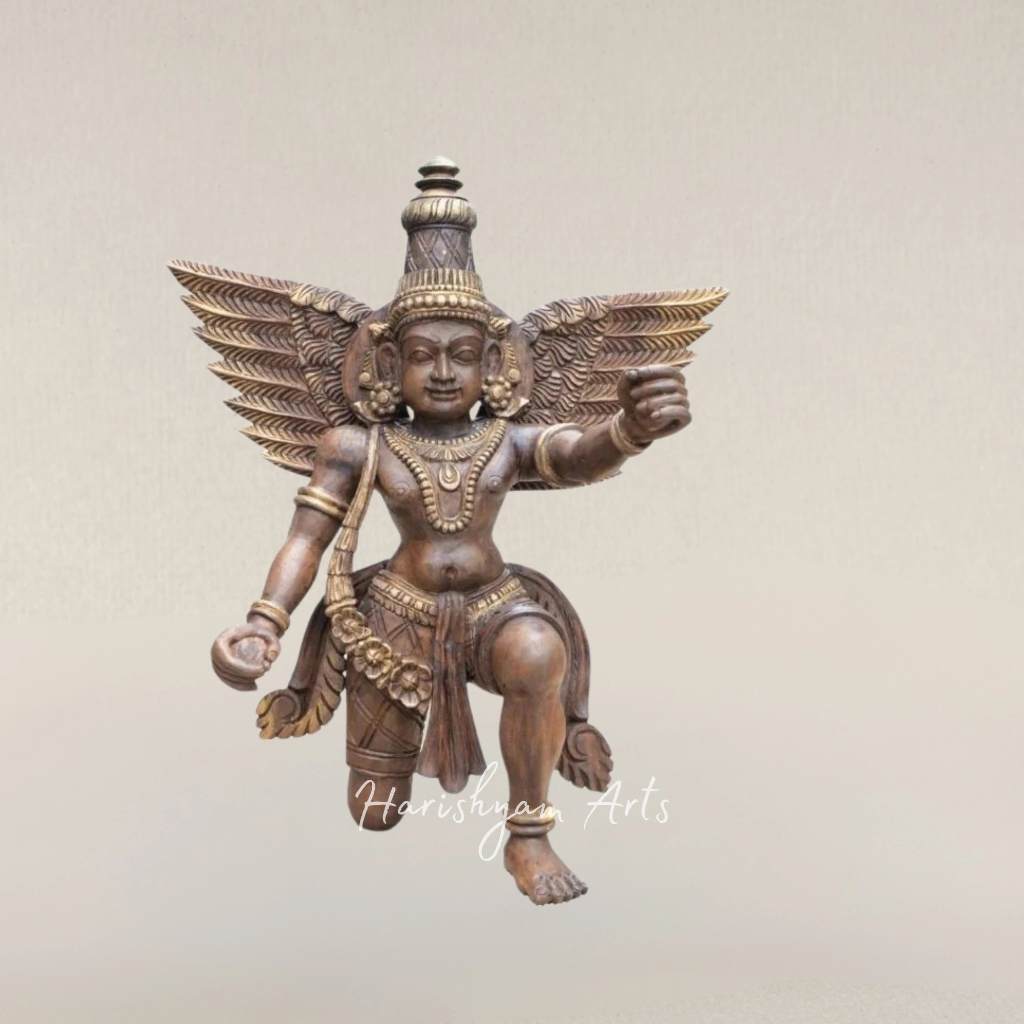 24" Sitting Garuda Tabletop Artwork Woodcarved Symbol of Devotion and Protection