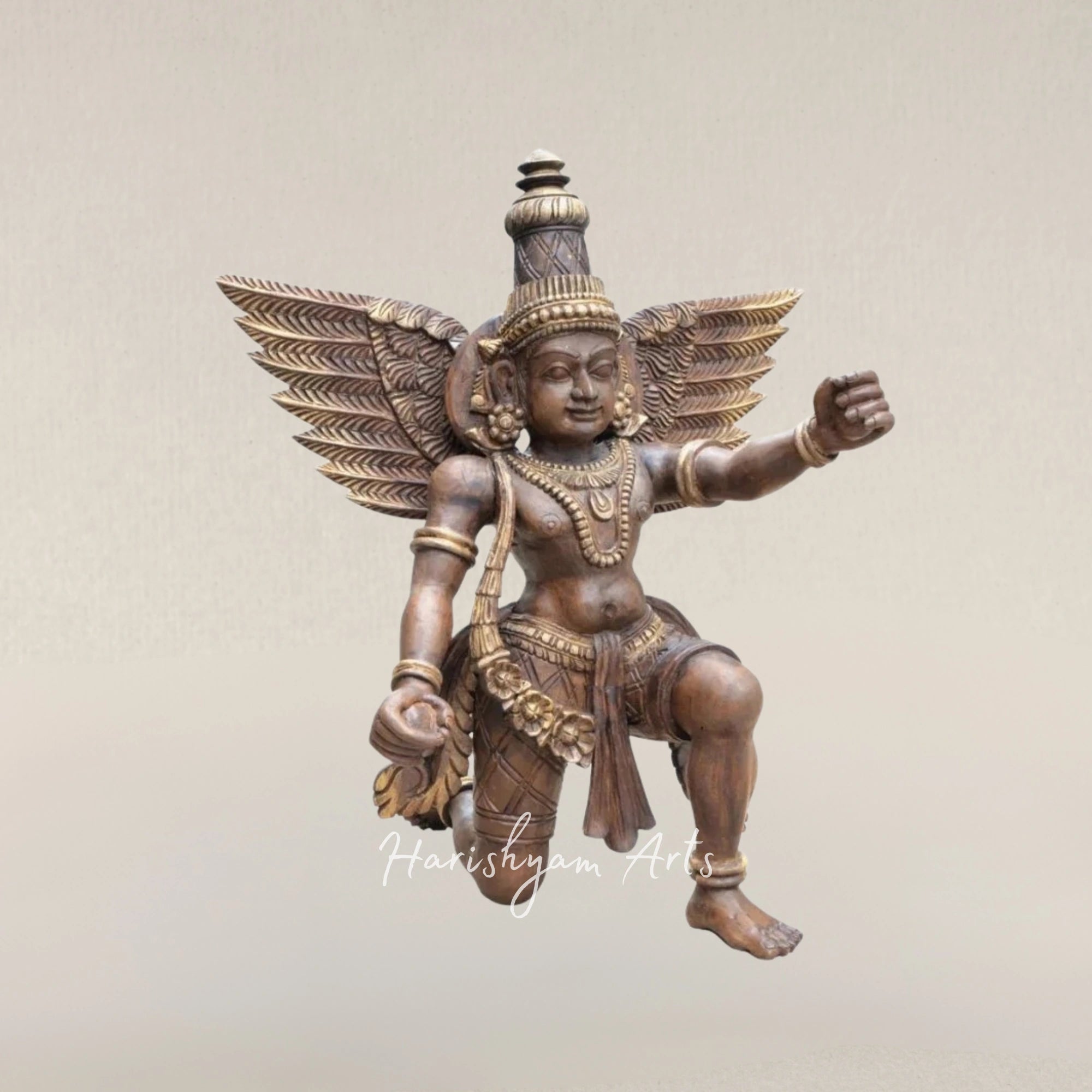 24" Sitting Garuda Tabletop Artwork Woodcarved Symbol of Devotion and Protection