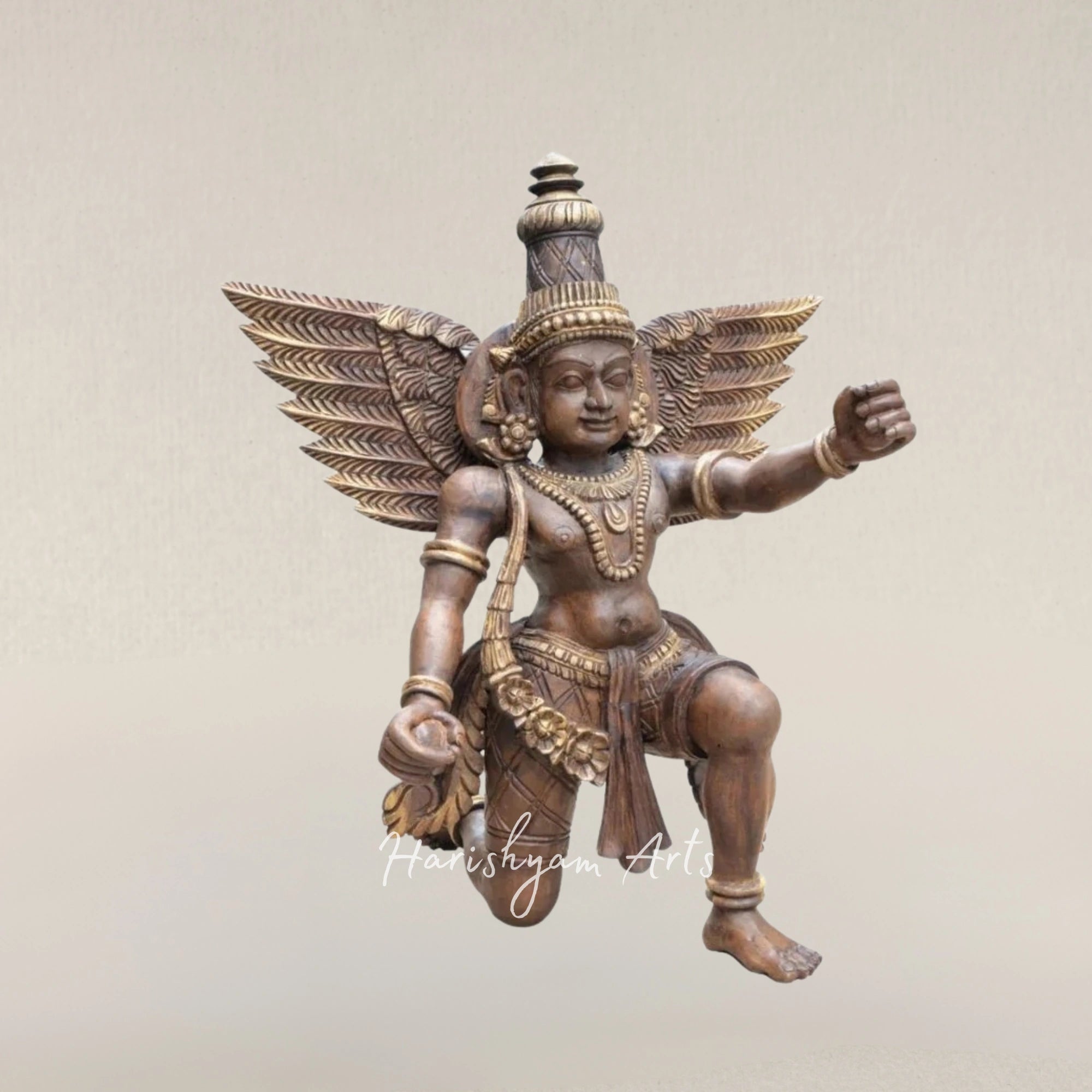 24" Sitting Garuda Tabletop Artwork Woodcarved Symbol of Devotion and Protection