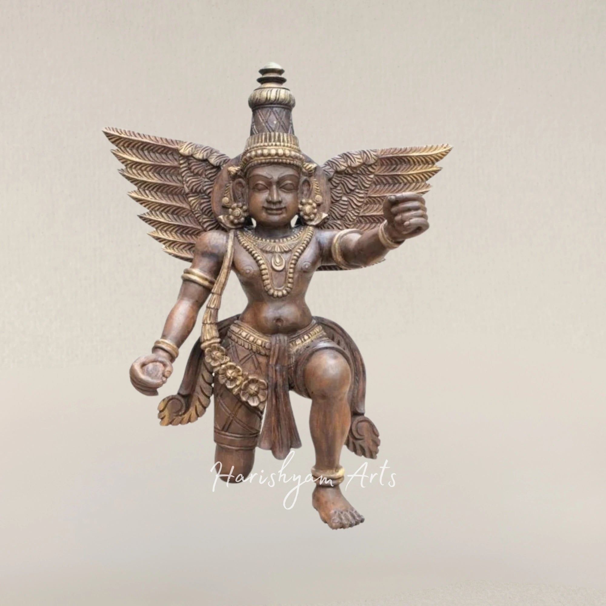 24" Sitting Garuda Tabletop Artwork Woodcarved Symbol of Devotion and Protection
