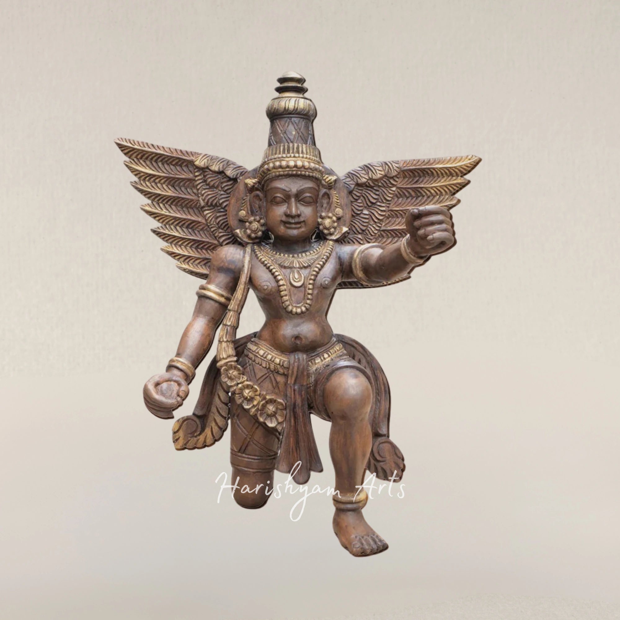 24" Sitting Garuda Tabletop Artwork Woodcarved Symbol of Devotion and Protection