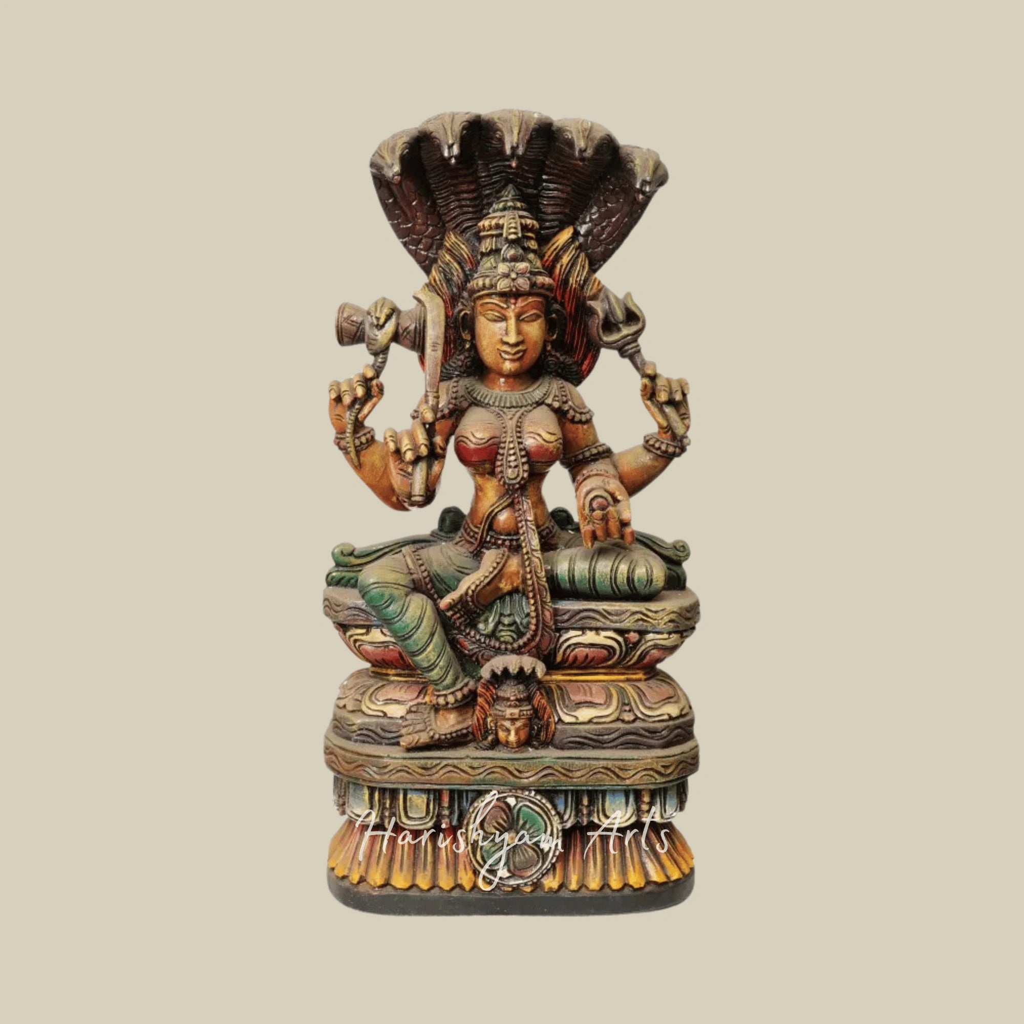 24" South Indian Goddess Durga Traditional Wooden Durga Idol with Fine Detailing