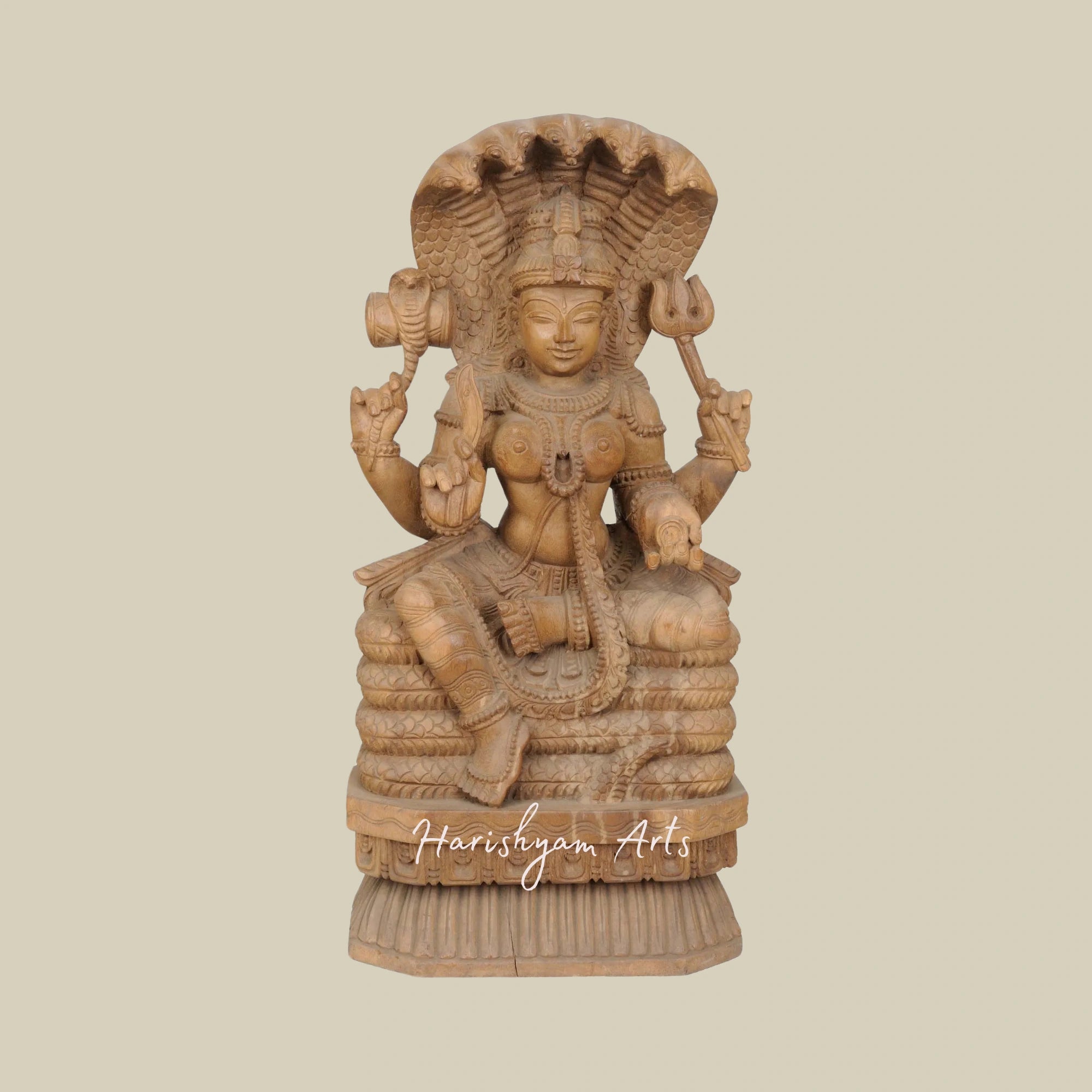 24" South Indian Wooden Durga Mata Idol Antique-Style Sculpture