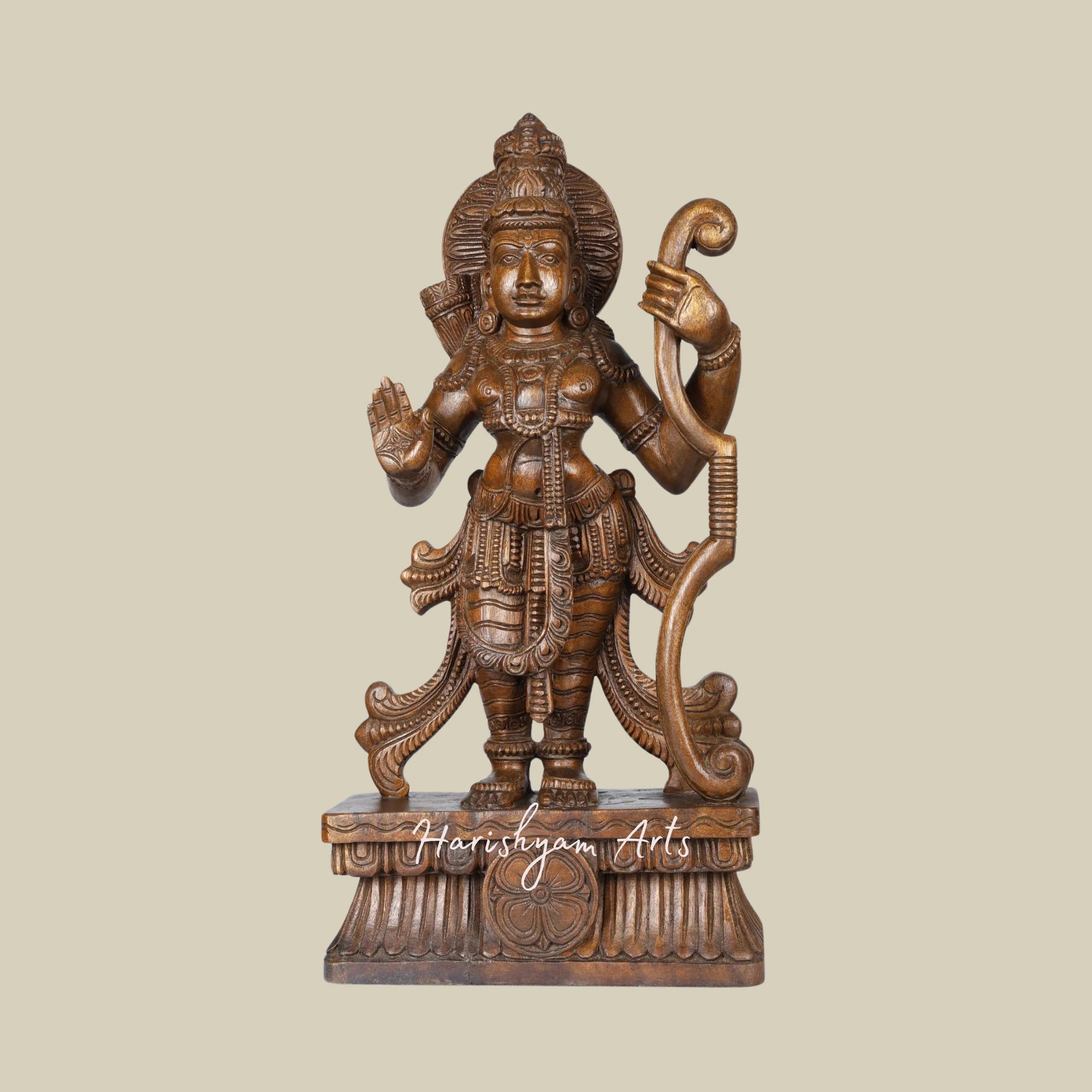 24" Standing Wooden Lord Ram Idol in Blessing Gesture1