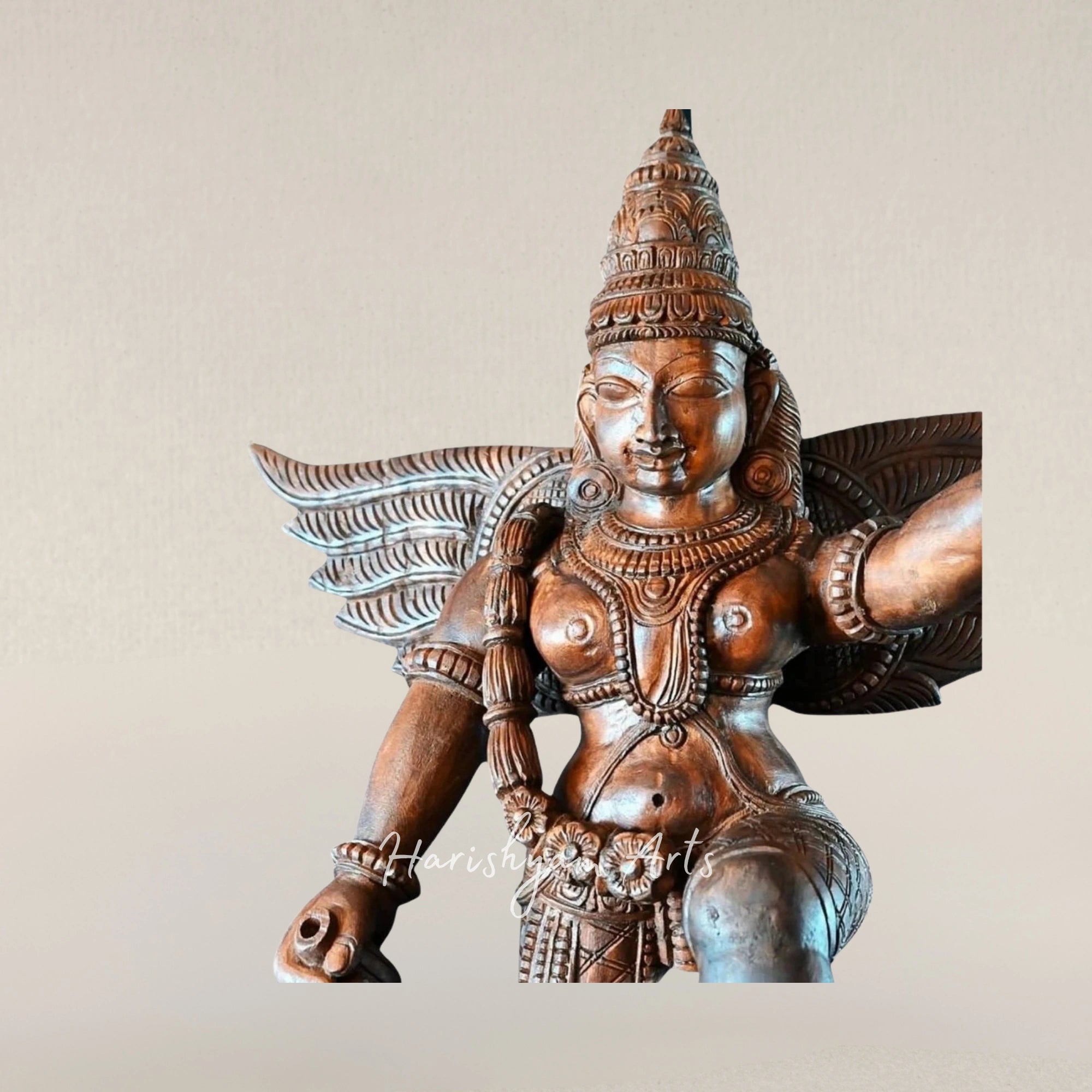 24" Traditional Garuda Figurine on Stand Handcarved Wooden Art Piece