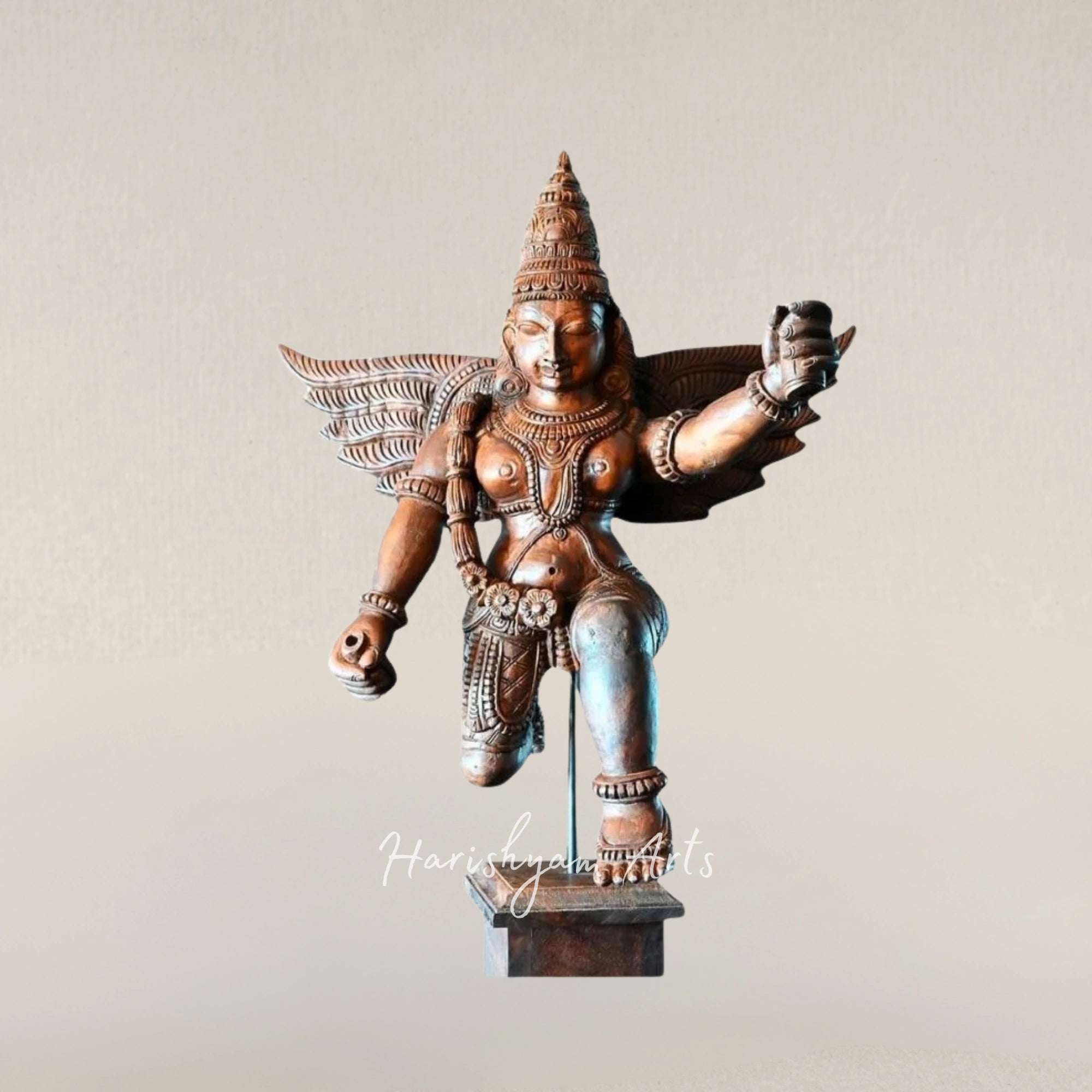 24" Traditional Garuda Figurine on Stand Handcarved Wooden Art Piece
